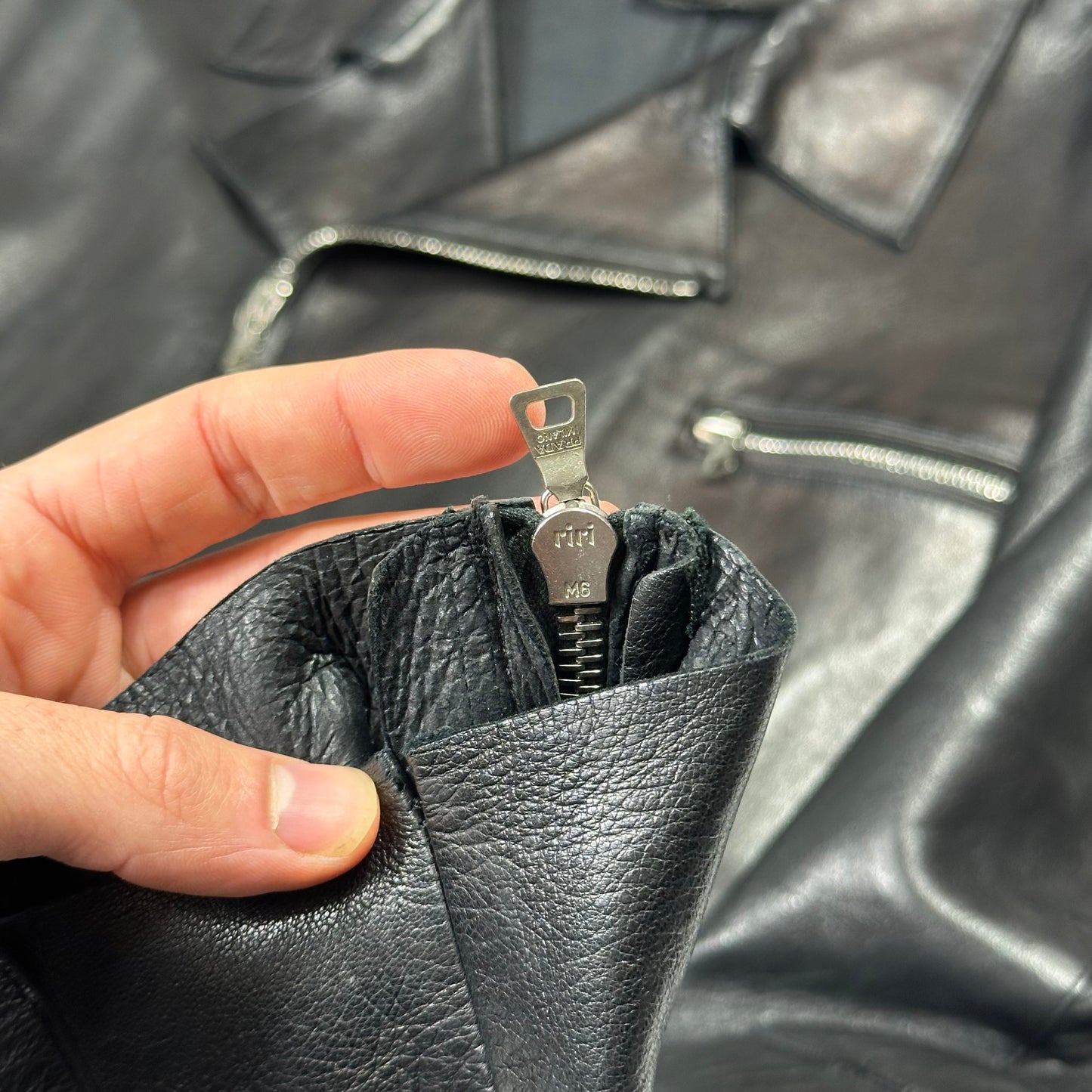 Prada FW99 Calf Leather Moto Long Jacket with Belt Bag - L