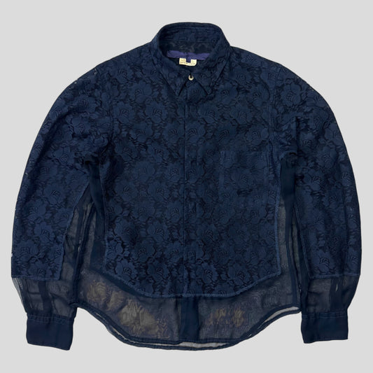 Comme Des Garçons 00’s Sheer Mesh Floral Lace Shirt - S/M