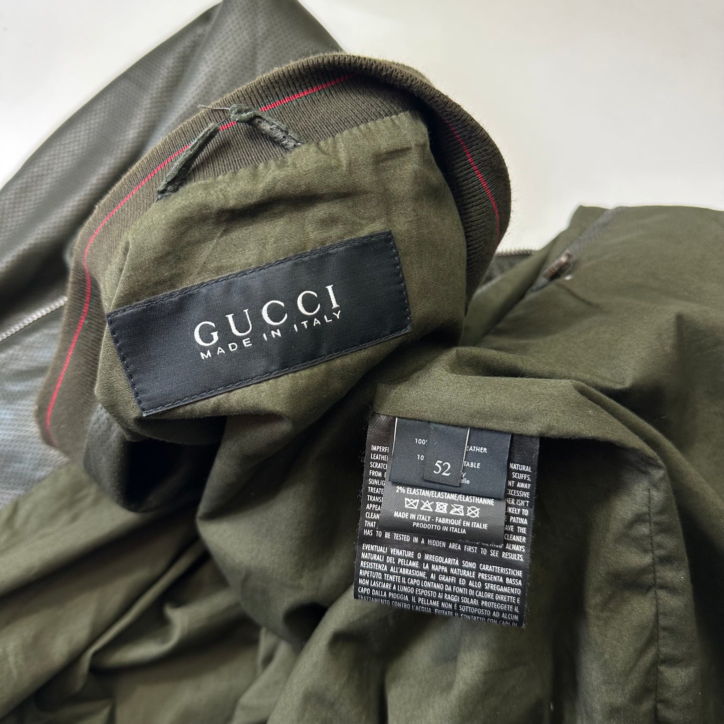 Gucci by Tom Ford 00’s Perforated Nappa Leather Green Bomber Jacket - IT52
