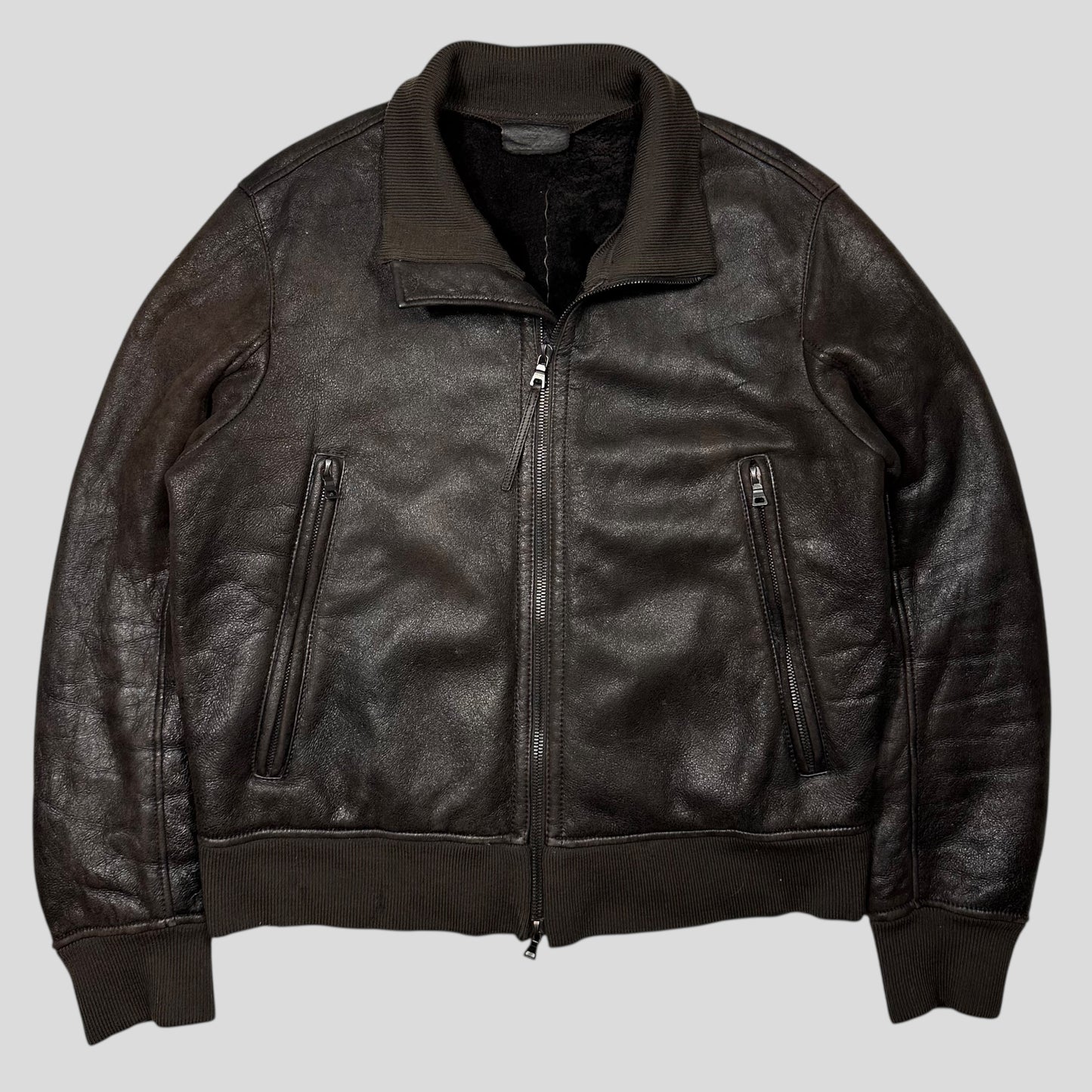 Prada Milano 00’s Leather Sheepskin Fur Full Lined Bomber Jacket - IT52 (L)