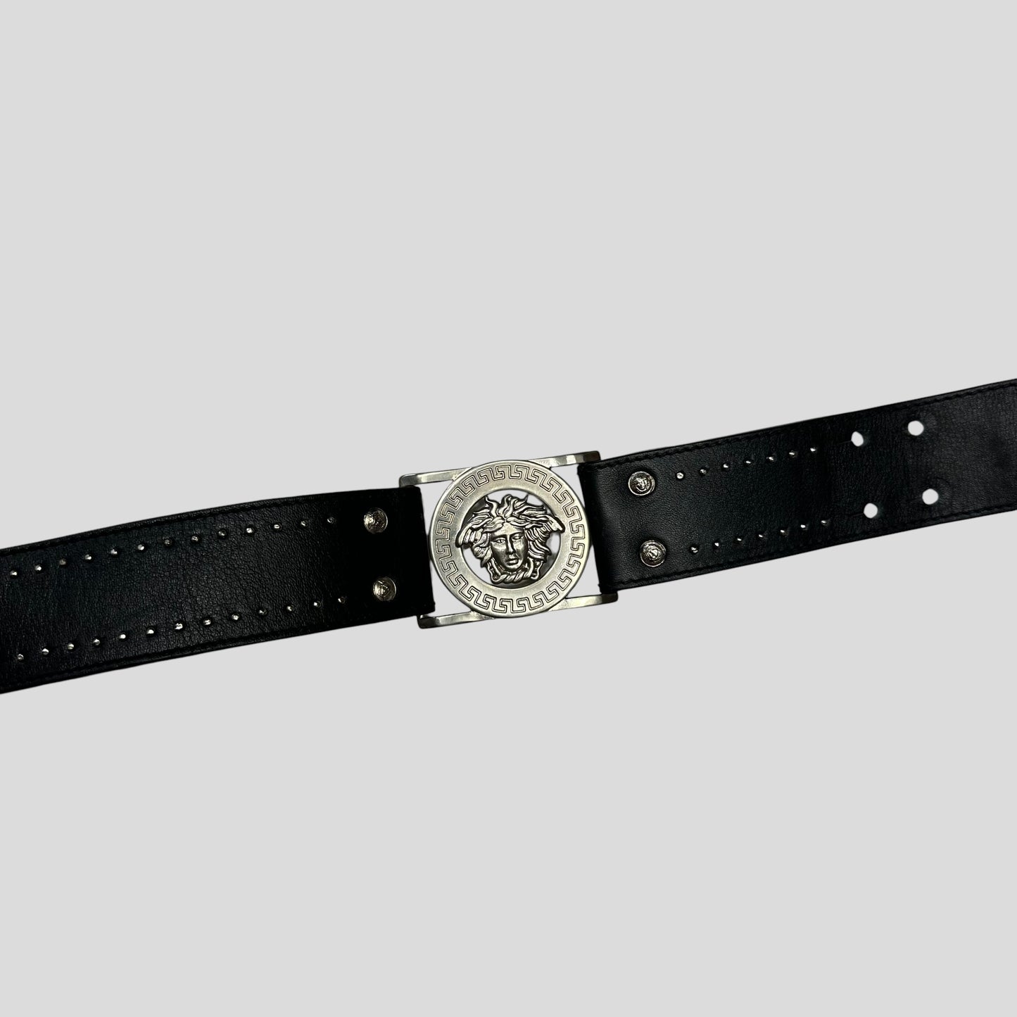 Gianni Versace 1996 Studded Metal Medusa Leather Belt