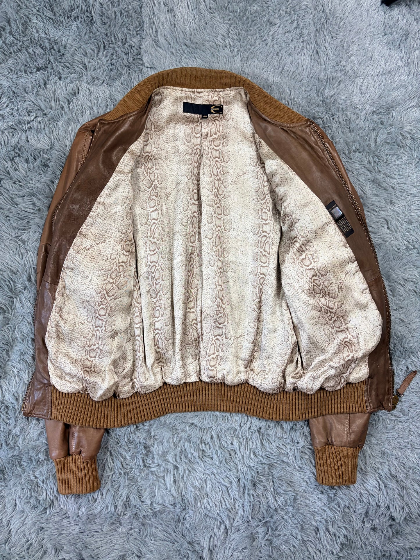 Just Cavalli SS07 Leather 3D Cargo Pocket Pleated Western Bomber - M