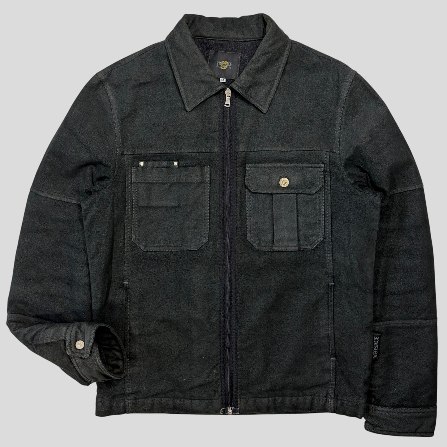 Versace VJC 00’s Moleskin Cotton Asymmetric Stud Pocket Jacket - M