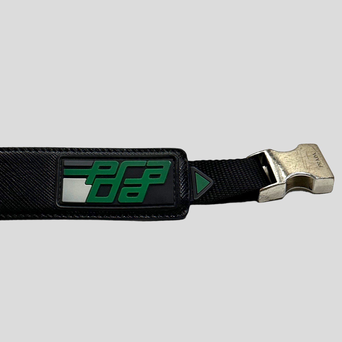 Prada 2018 Rubber Race Logo Saffiano Leather Belt