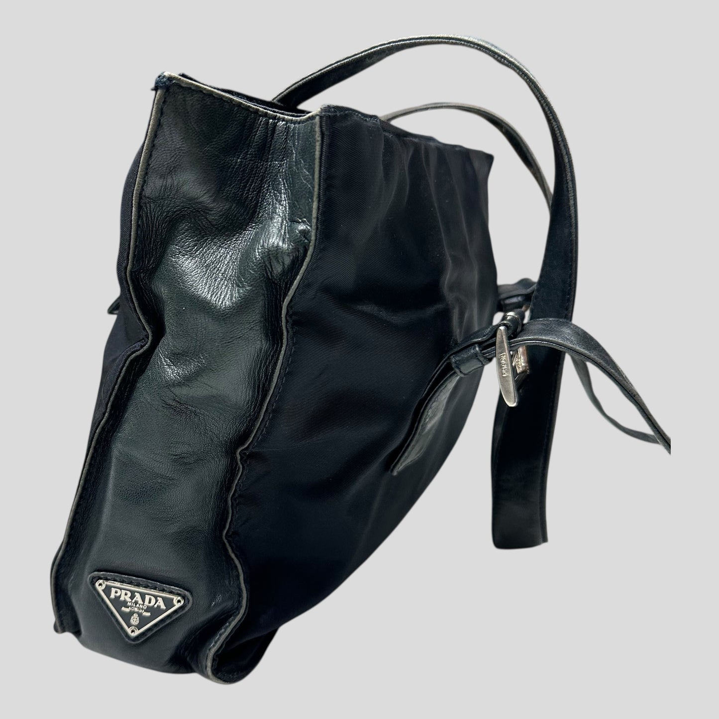 Prada 00’s Nylon + Leather Plaque Logo Shoulder Bag