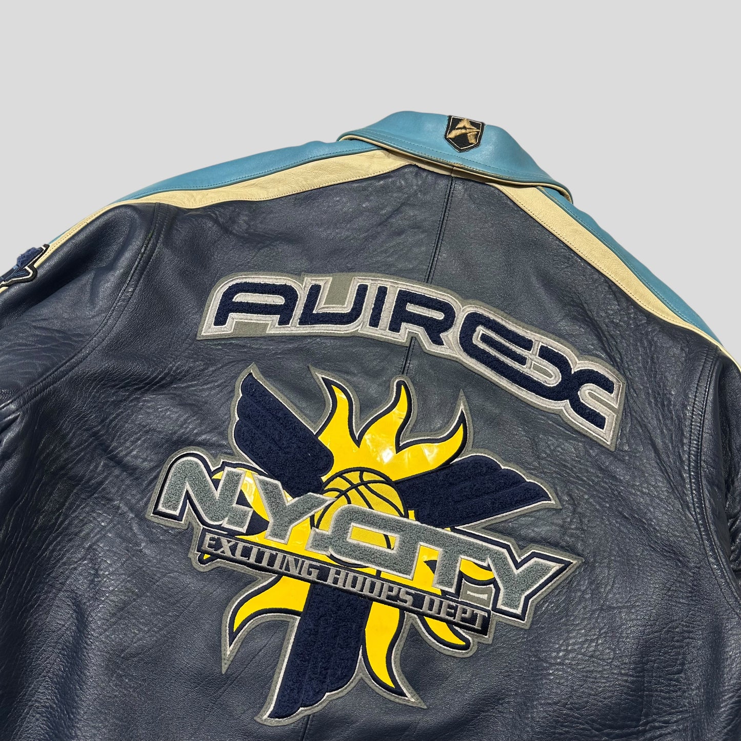 Avirex 90’s NYC Exciting Hoops Quilted Leather Varsity Jacket - XL