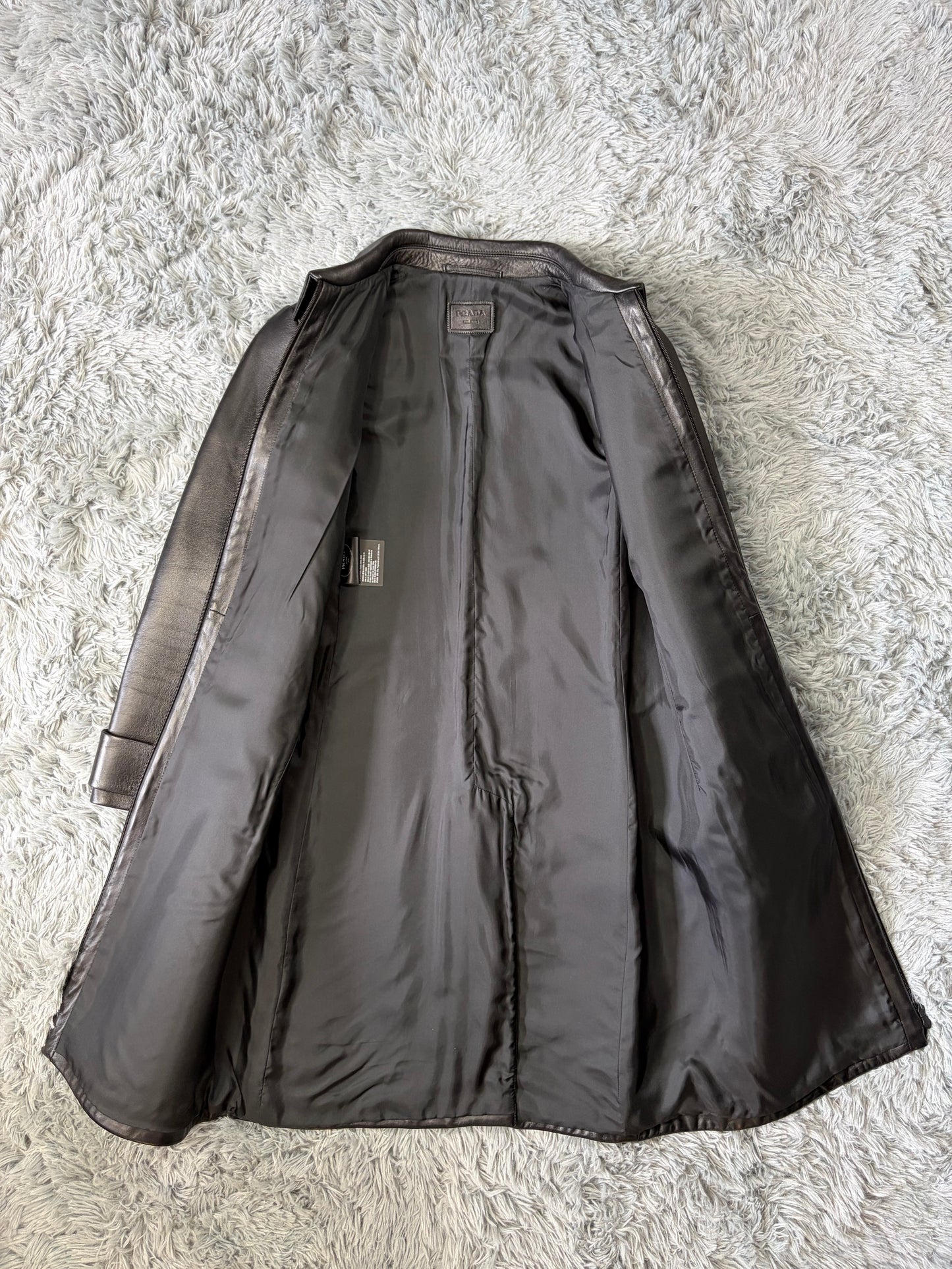 Prada 2018 Race Logo Leather Belted Trench Coat - IT40