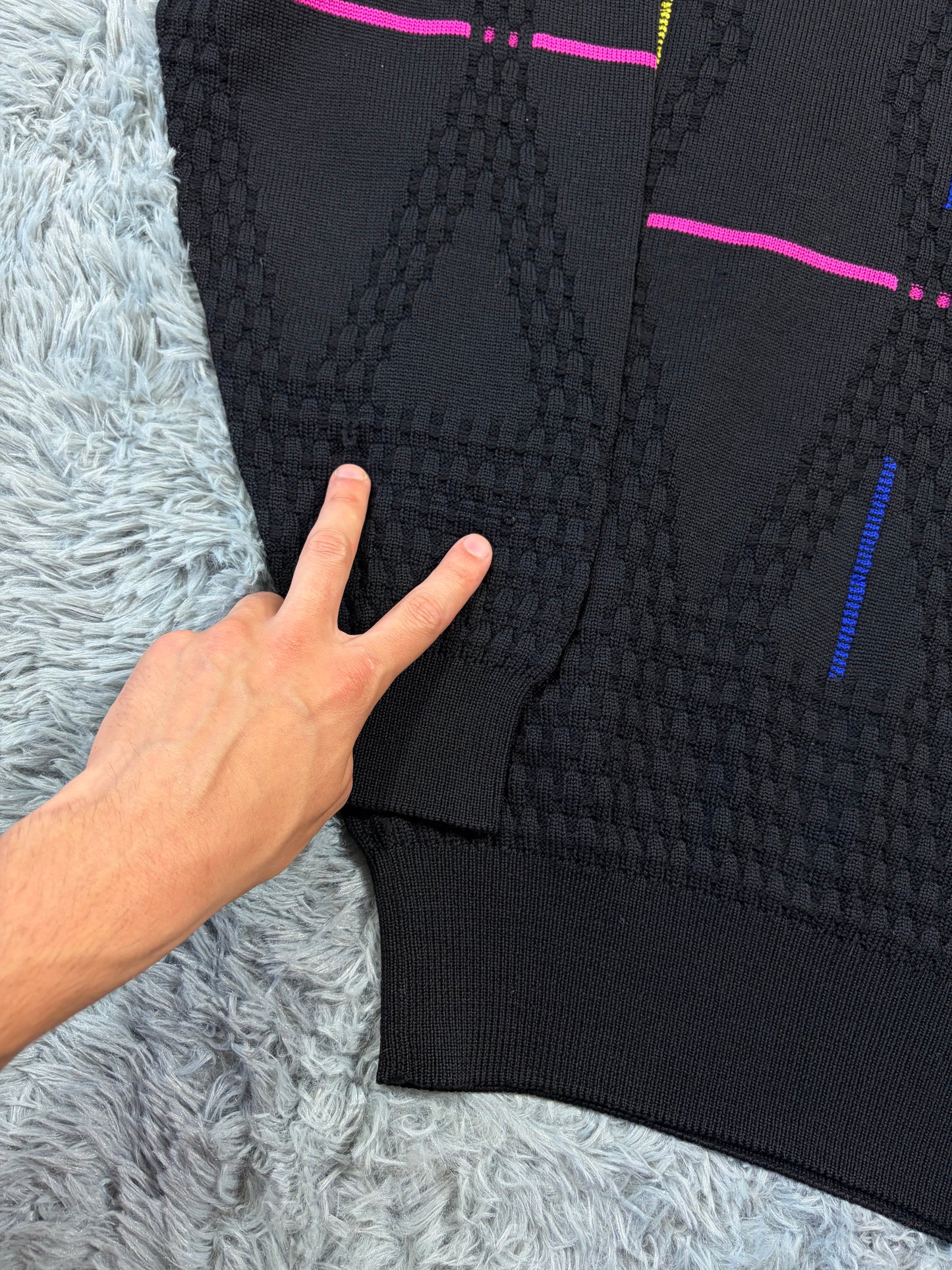 Gianni Versace 1991 Lines & Diamonds Geometric Heavy Knit - M/L