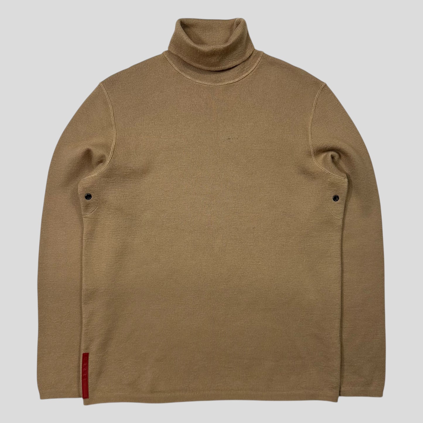 Prada Sport 00’s Ventilated Roll-neck Camel Knit Jumper - IT48