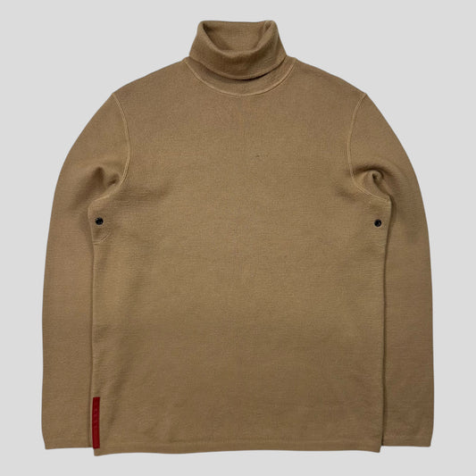 Prada Sport 00’s Ventilated Roll-neck Camel Knit Jumper - IT48