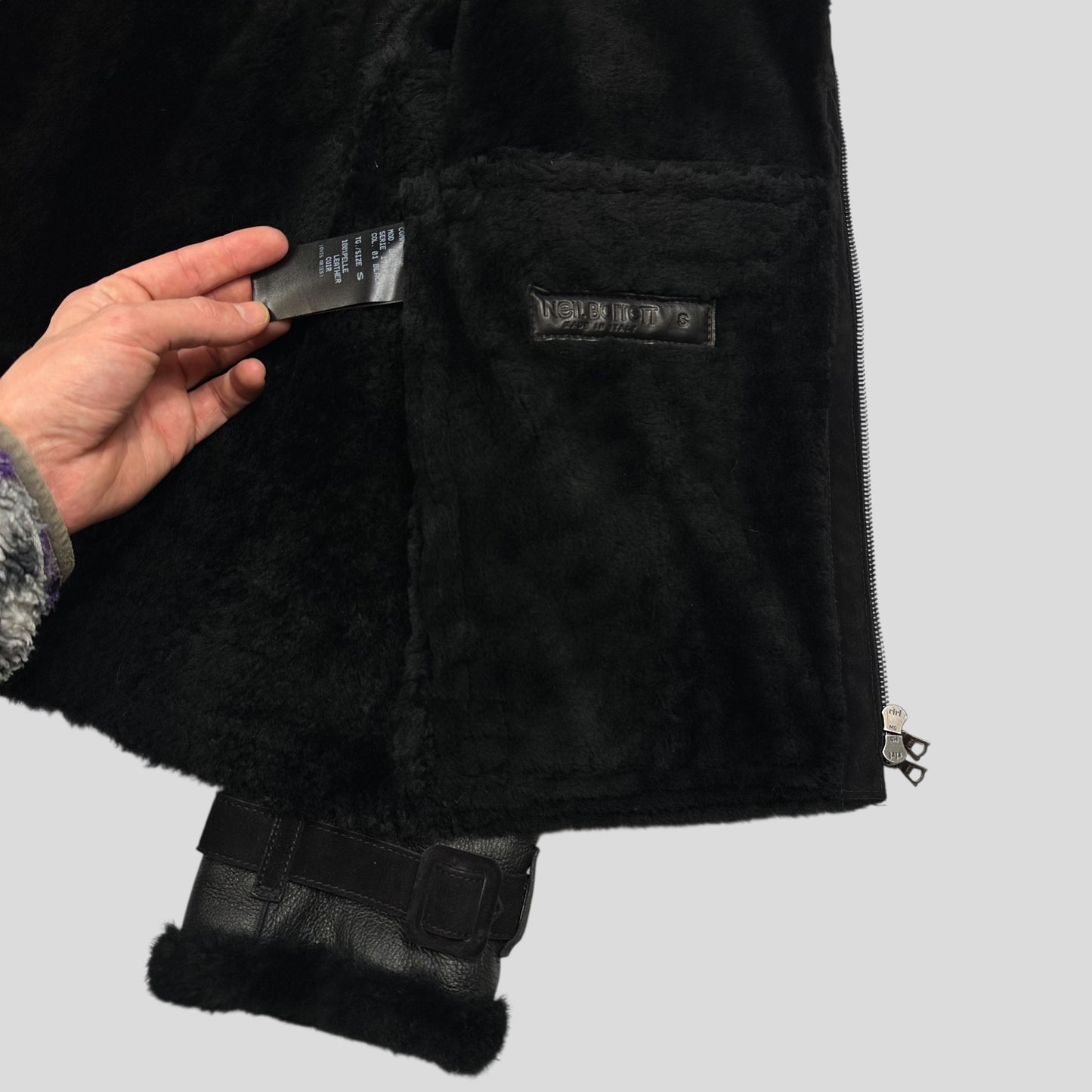 Neil Barrett Leather Lambskin Shearling Asymetrical Biker Jacket - S