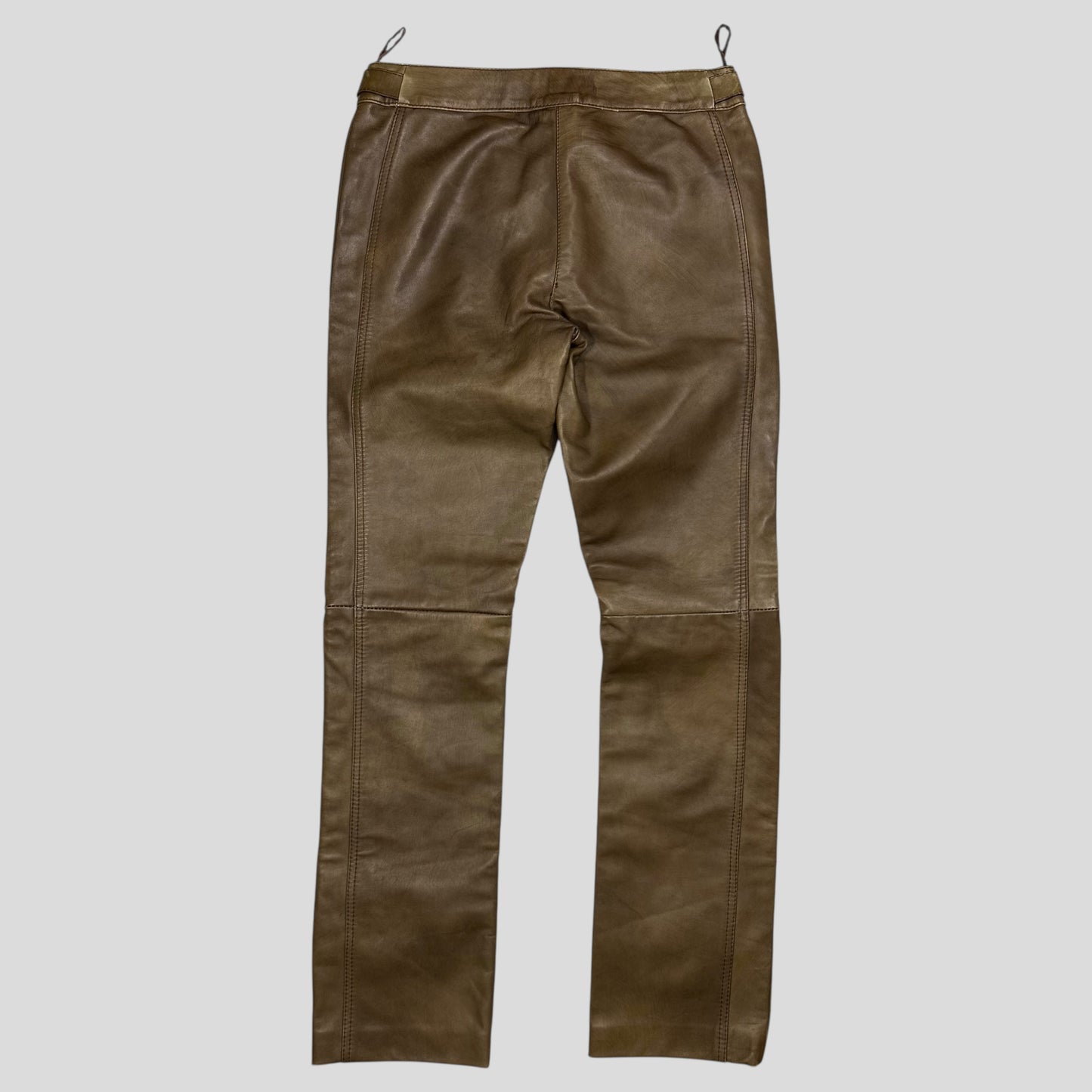 Prada Milano 00’s Khaki Brown Leather Moto Trousers - IT40