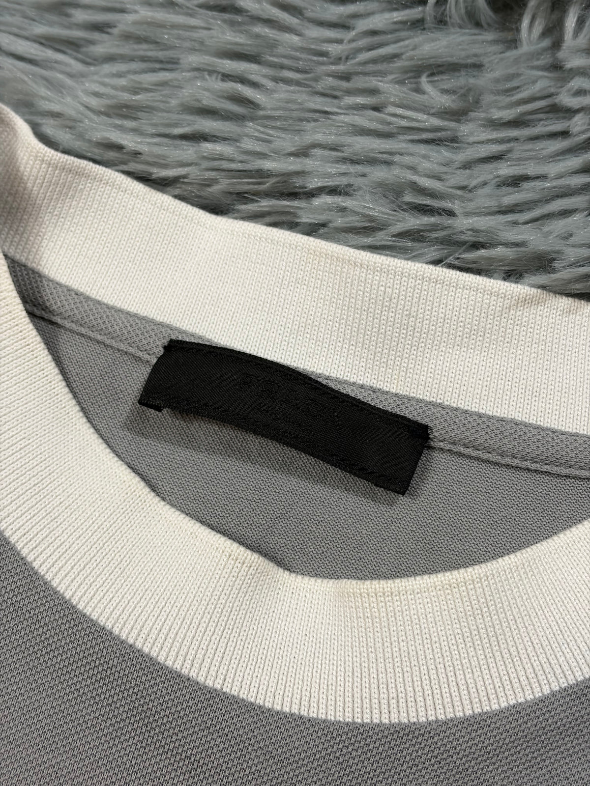 Prada 2017 Double Logo Grey Bi-colour Pique Cotton T-Shirt - M