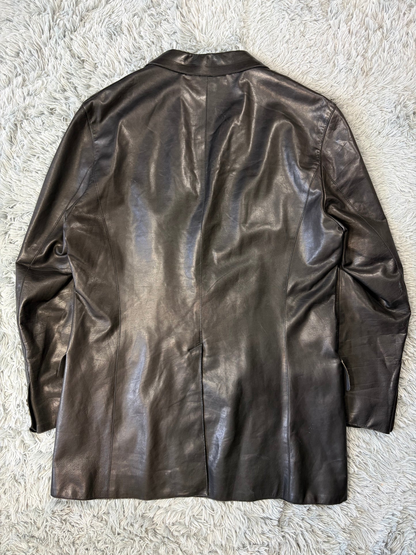 Prada Milano 00’s Black Leather Lined Asymmetric Blazer Coat - IT52