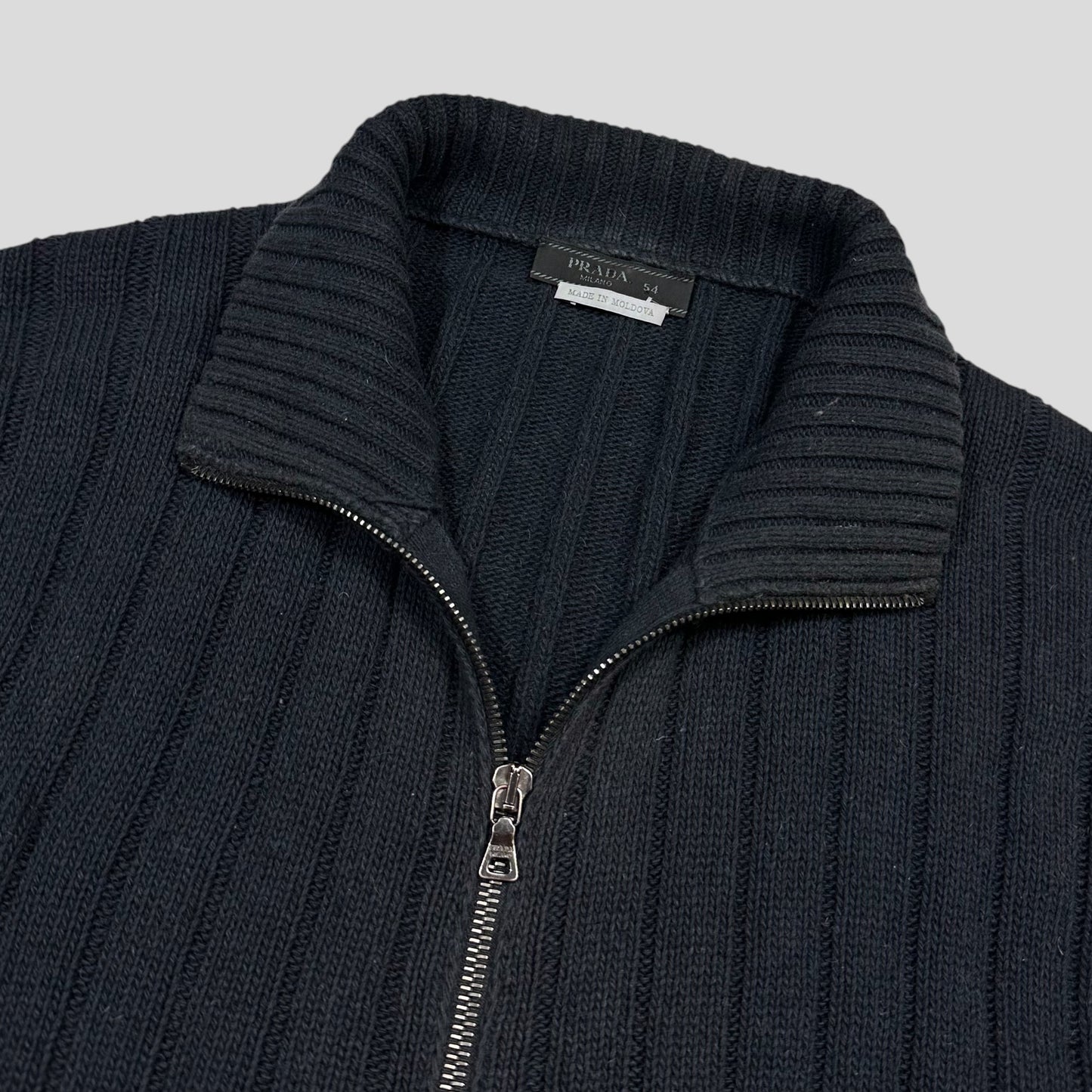 Prada Milano 2009 Ribbed Cotton Textured Navy Cardigan Jacket - L