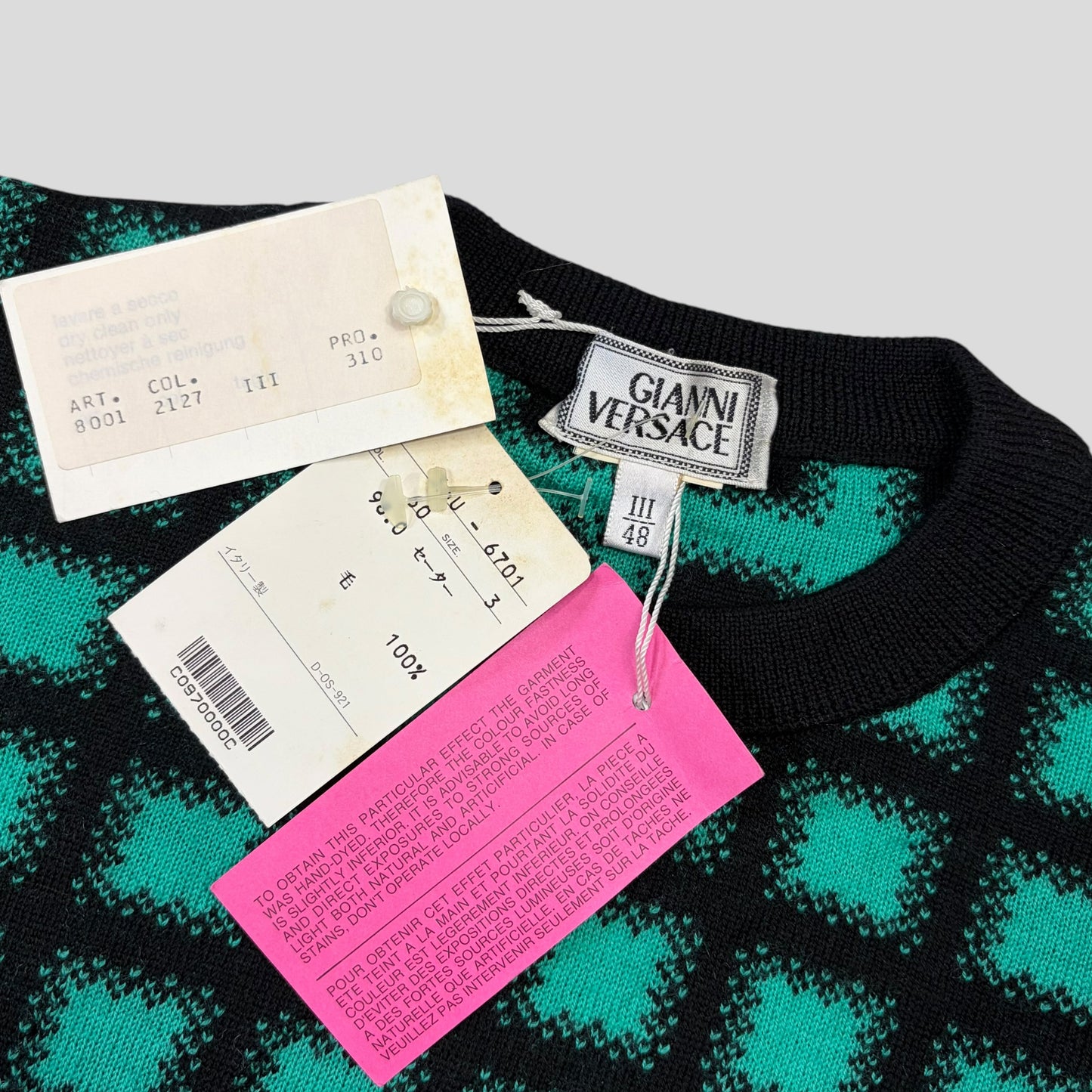 Gianni Versace 1991 Gradient Grid Graphic Knitted Wool Jumper - M/L