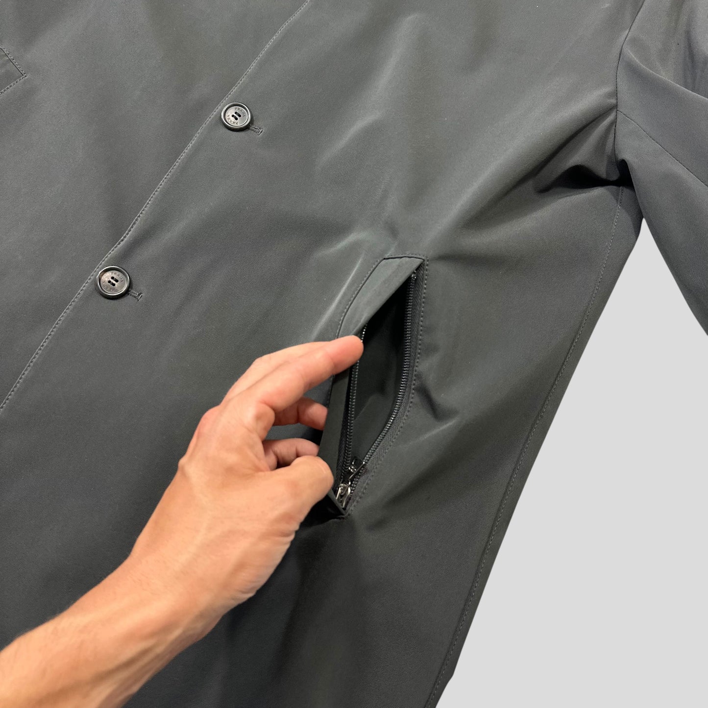 Prada AW00 Soft Touch Technical Polyester Grey Trench Coat - M/L