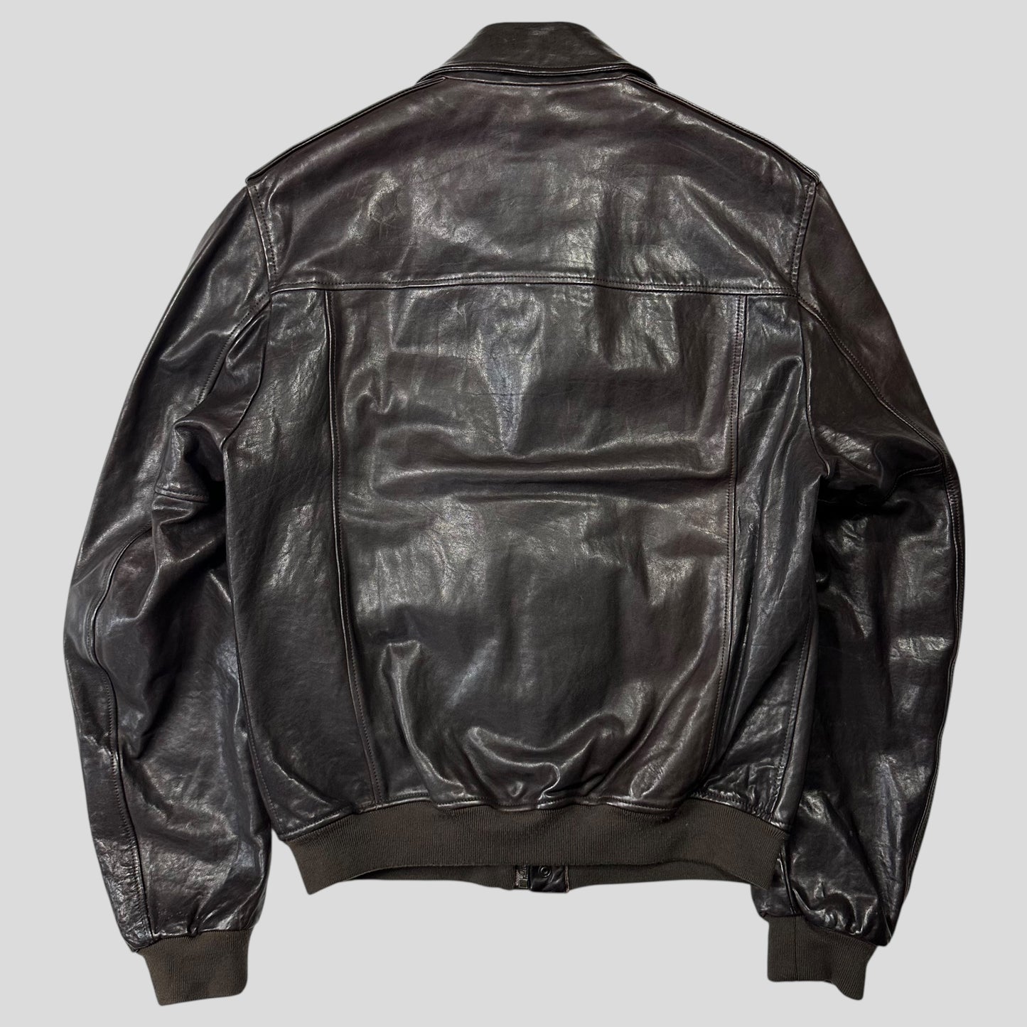 Prada Sport 2007 Leather Logo Antique Finish 2 in 1 Sherpa Flight Jacket - IT50 (M)