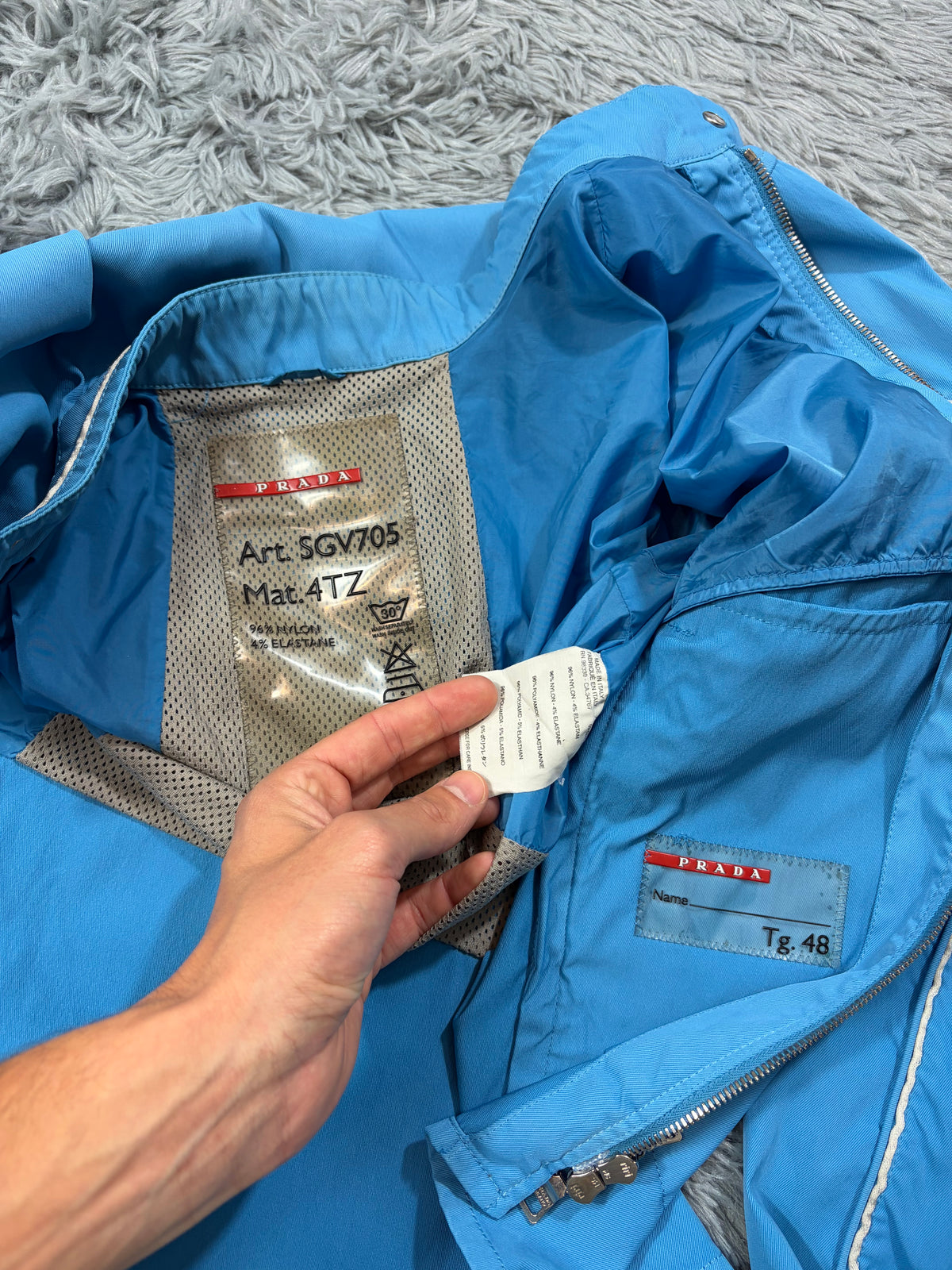 Prada Sport 2003 Aqua Blue Nylon Piped Biker Jacket - IT48