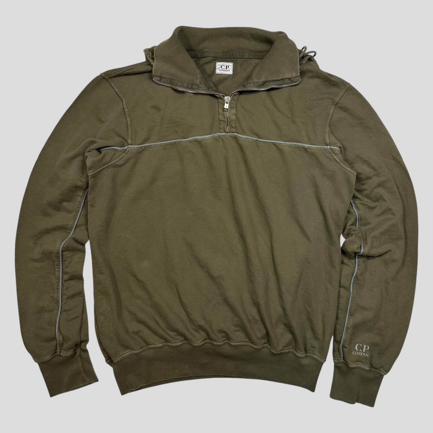CP Company SS07 Piped Logo 1/4 Zip Convertible Collared Hoodie - M/L