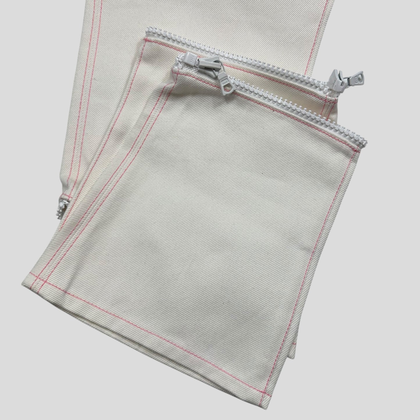 Miu Miu SS00 White and Pink Contrast Stitch Zip-off Bell Trousers - IT42