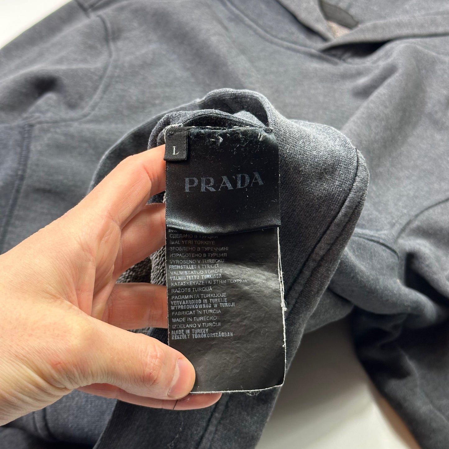 Prada 2014 Red Tab Grey Cotton Pullover Hoodie - M