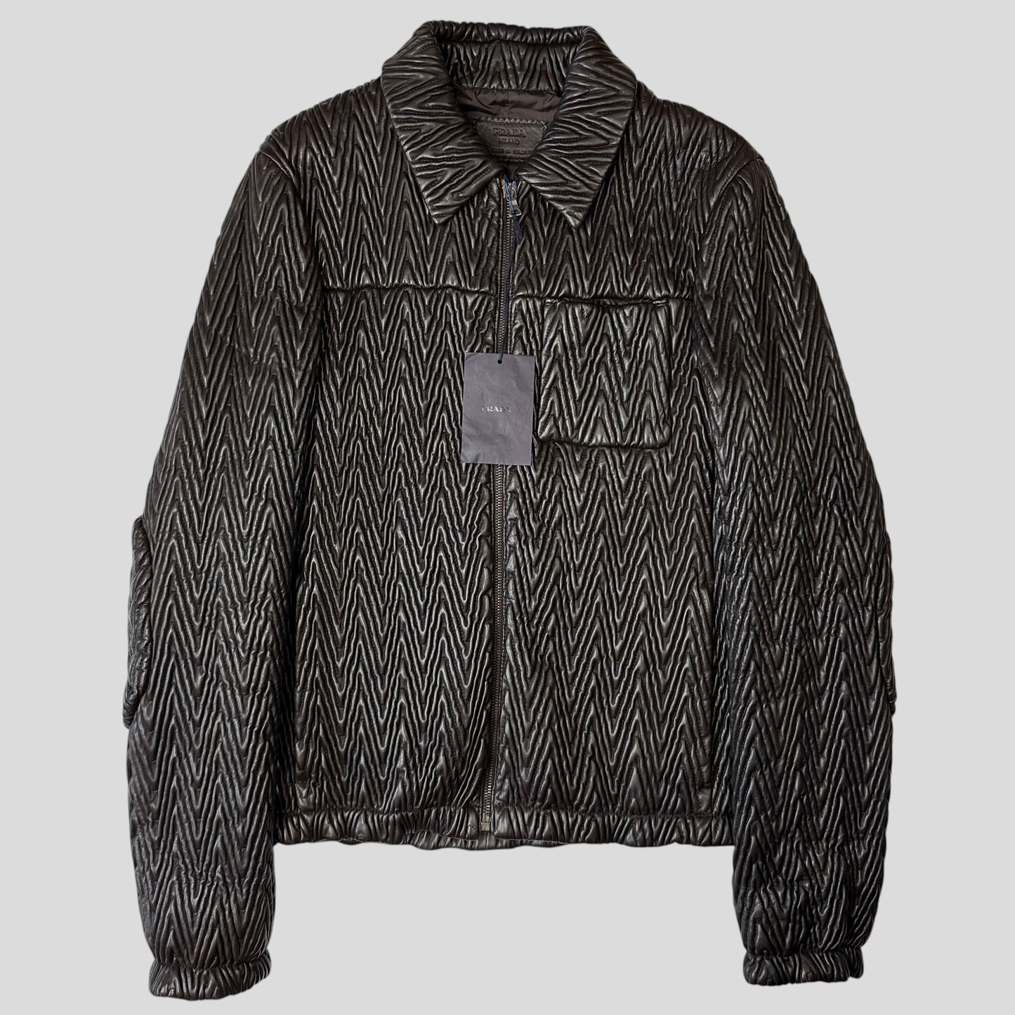 Prada Milano 2006 Runway 3D Ruched Leather Zigzag Jacket - IT48