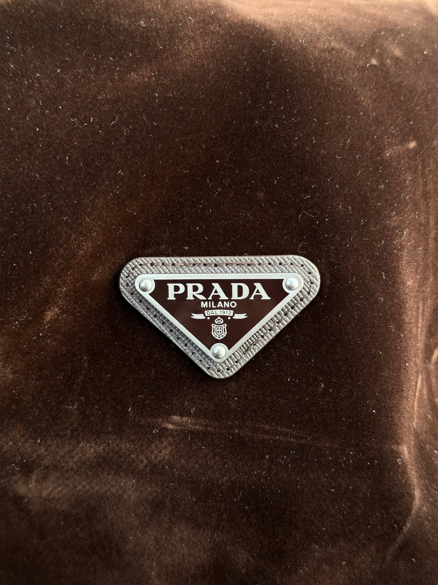 Prada 2024 Brown Velvet Velour Plaque Logo Boxy Jacket - M/L
