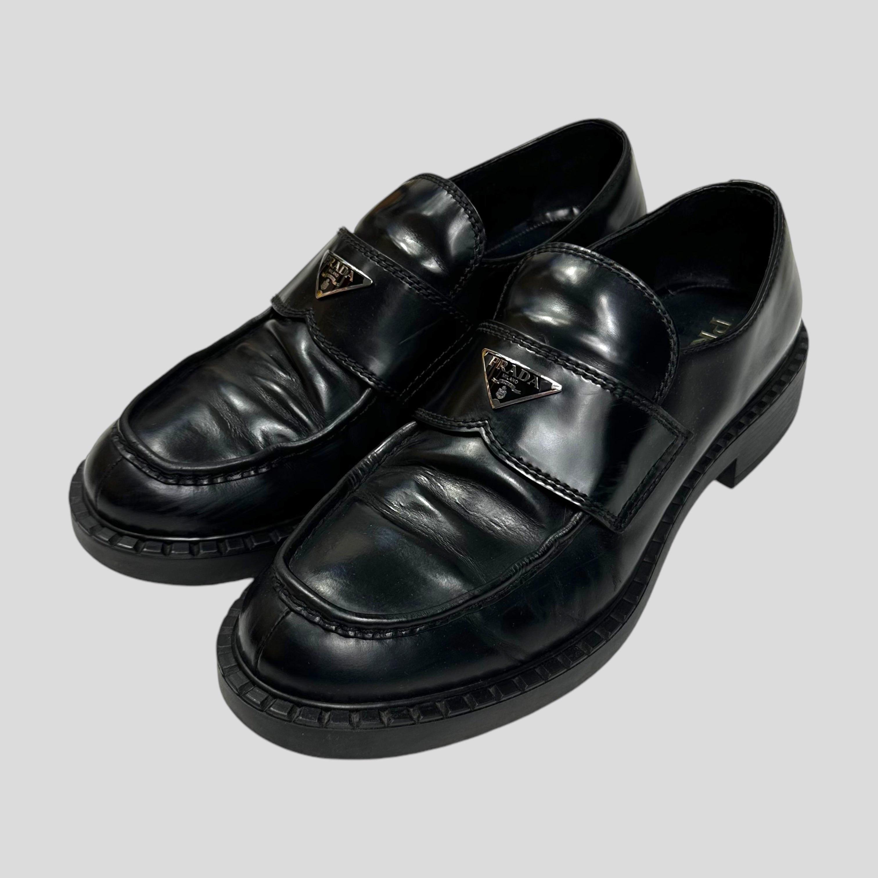 Prada brushed leather loafers best sale