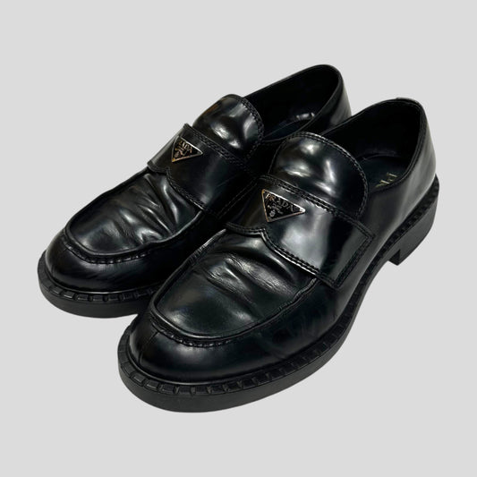 Prada Milano 2022 Black Brushed Leather Loafers - UK11/11.5