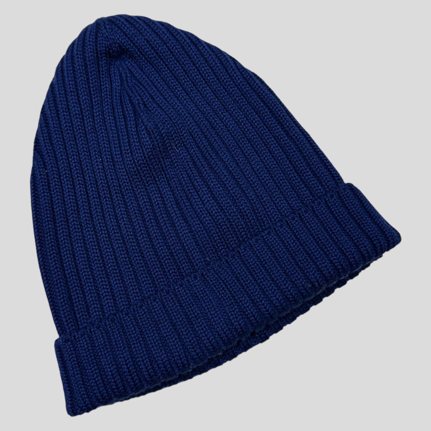 Prada 2020 Virgin Wool Blue Ribbed Logo Beanie