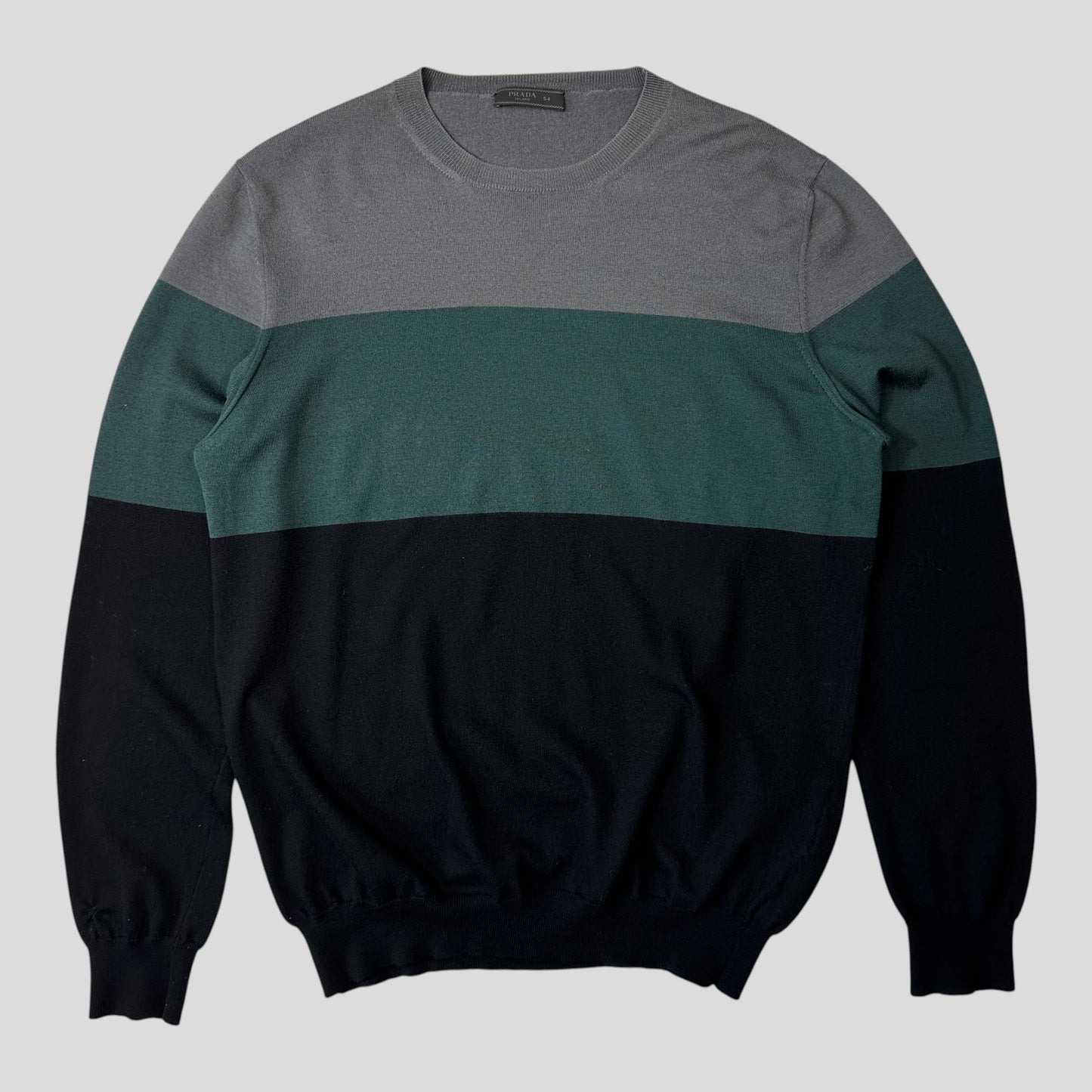 Prada 2015 Tri-colour Virgin Wool Lightweight Crewneck Jumper - M/L