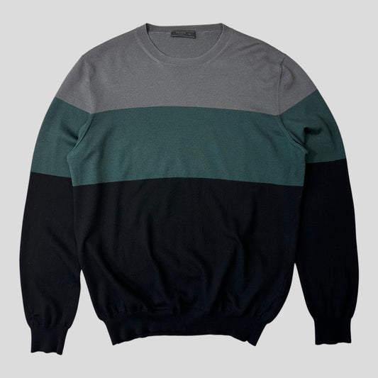 Prada 2015 Tri-colour Virgin Wool Lightweight Crewneck Jumper - M/L