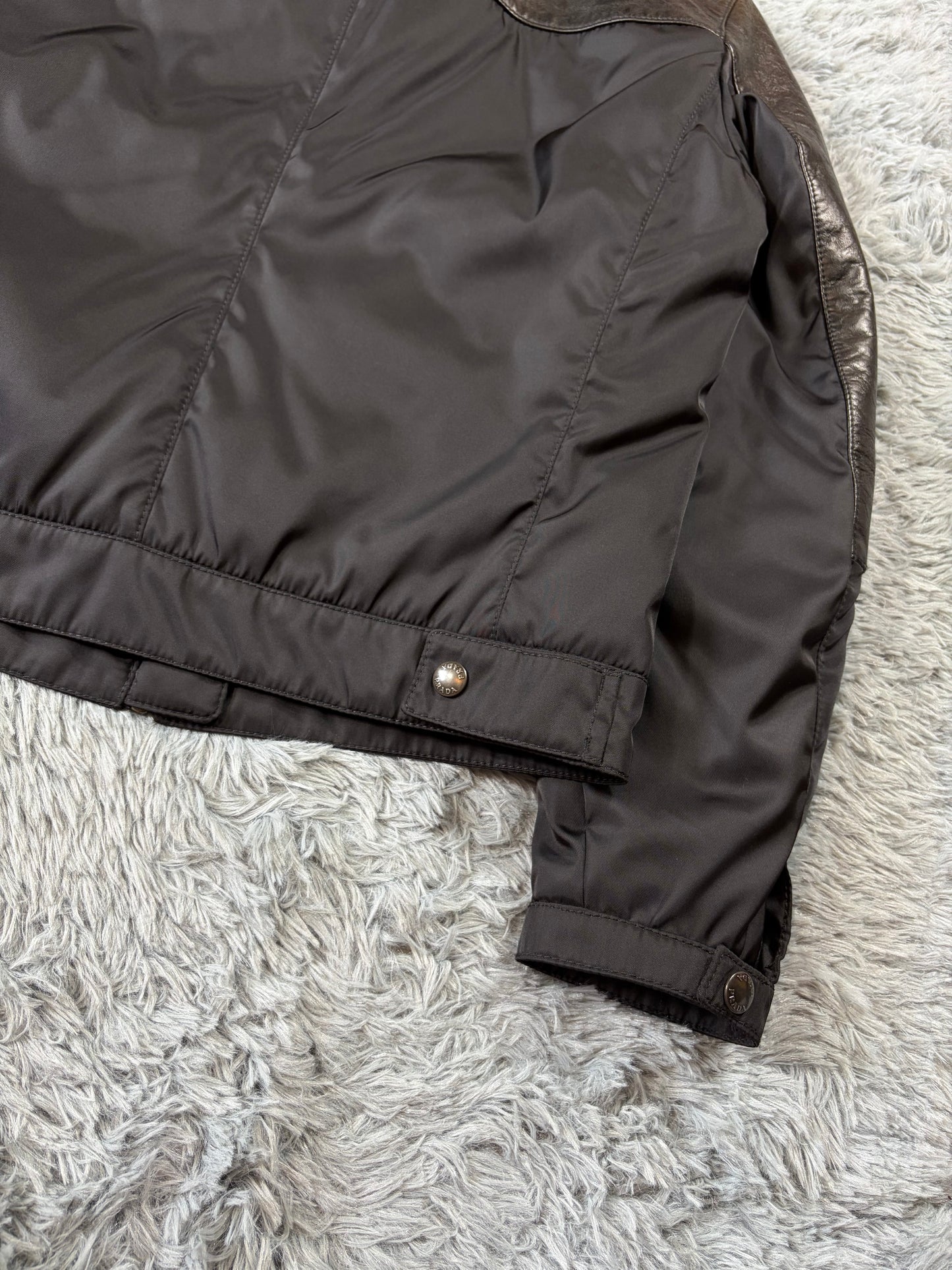 Prada Milano 2011 Gabardine Nylon Leather Hybrid Biker Jacket - S/M