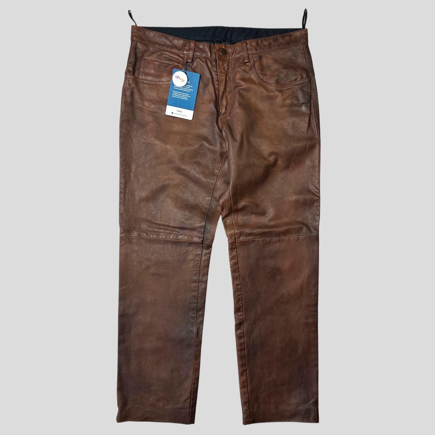 Prada Milano 00’s Embossed Logo Leather Biker Trousers - IT48