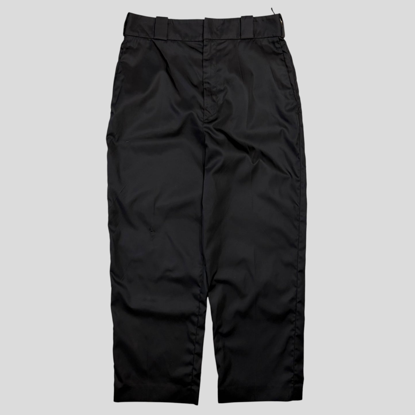 Prada Milano 2018 Black Nylon Gabardine Triangle Logo Trousers - IT40
