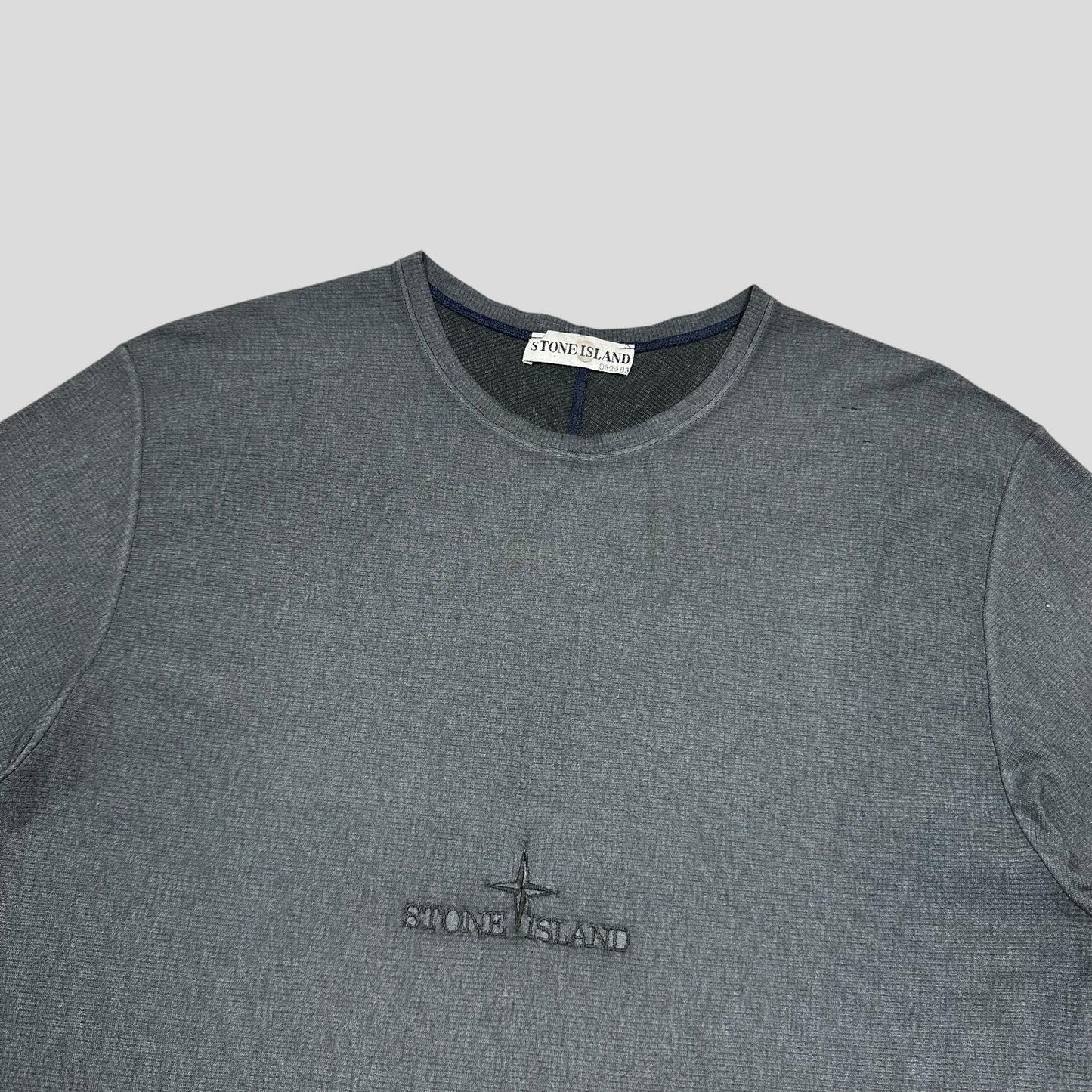 Stone Island 2003 Textured Cotton Embroidered Spellout T-shirt - L/XL