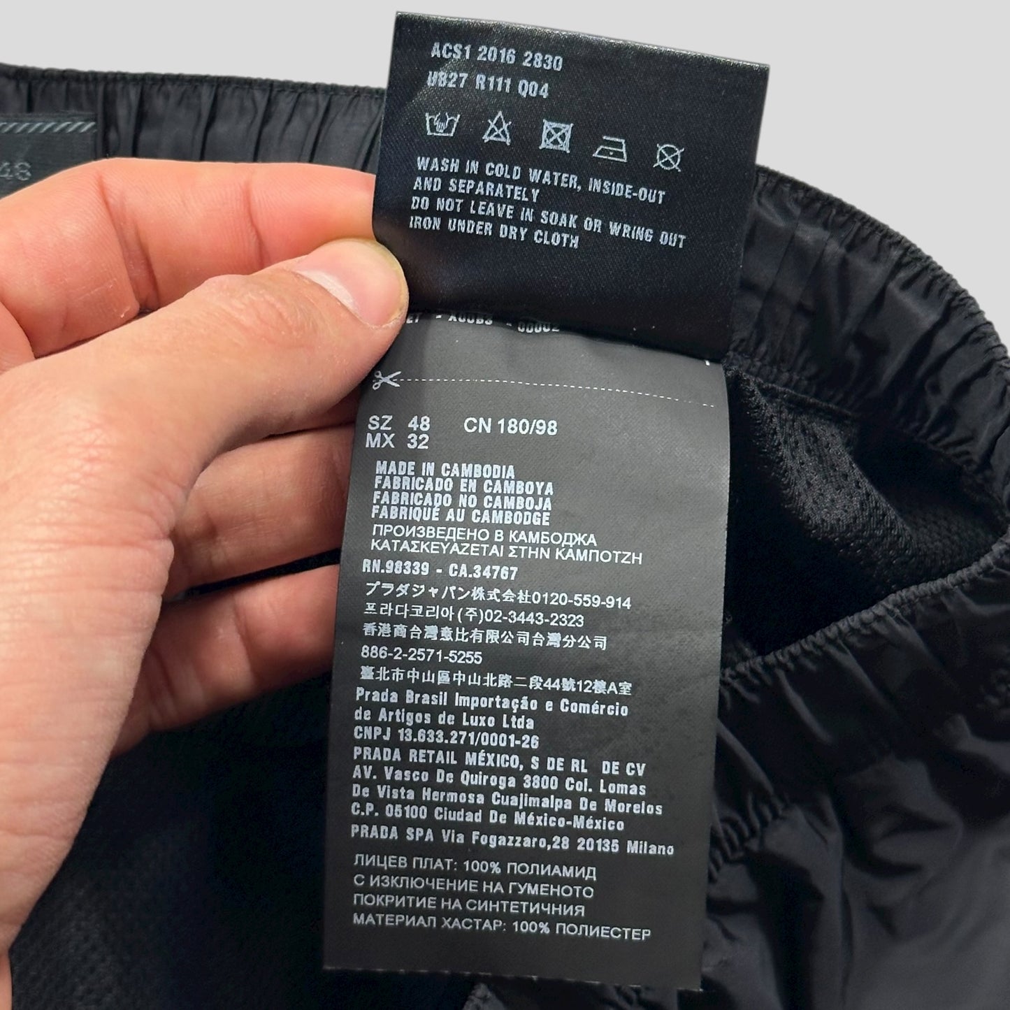 Prada Milano 2018 Black Nylon Red Tab Swim Shorts - IT48 (M)