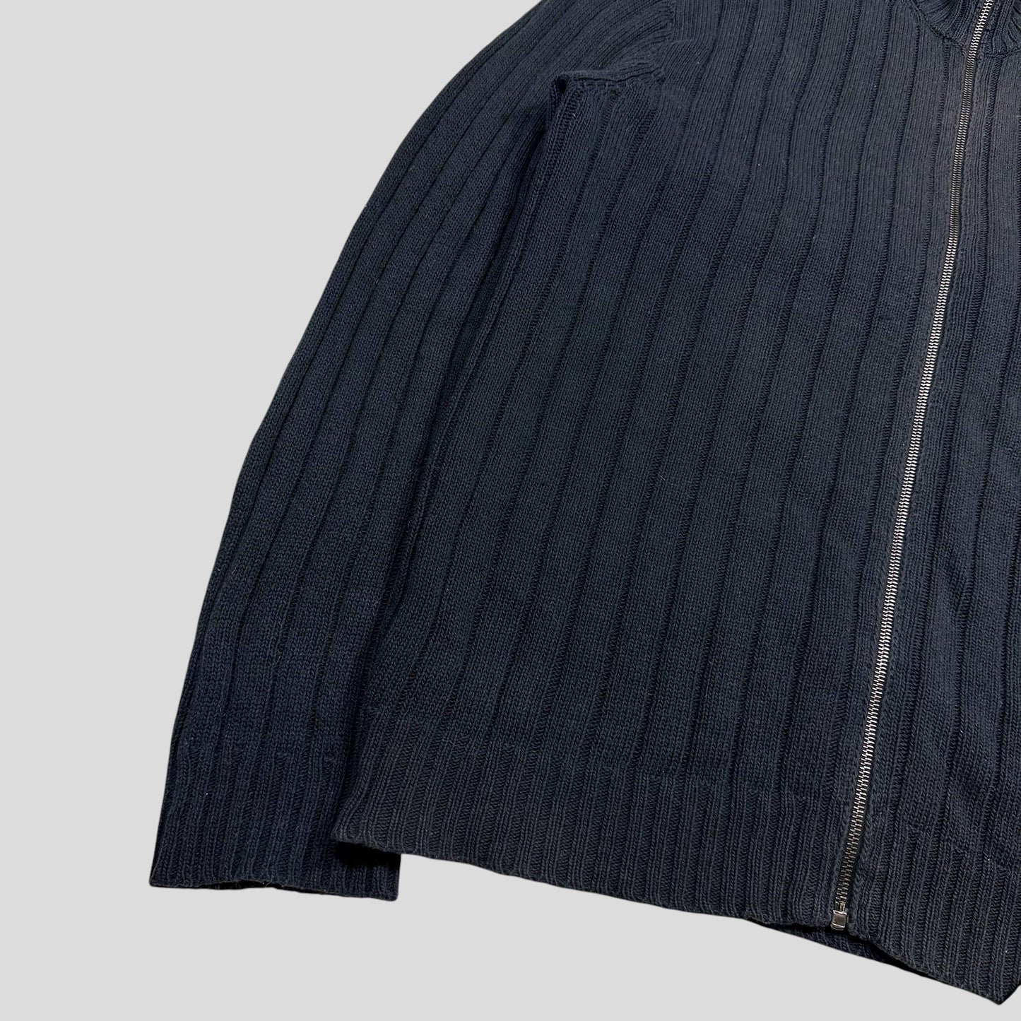 Prada Milano 2009 Ribbed Cotton Textured Navy Cardigan Jacket - L