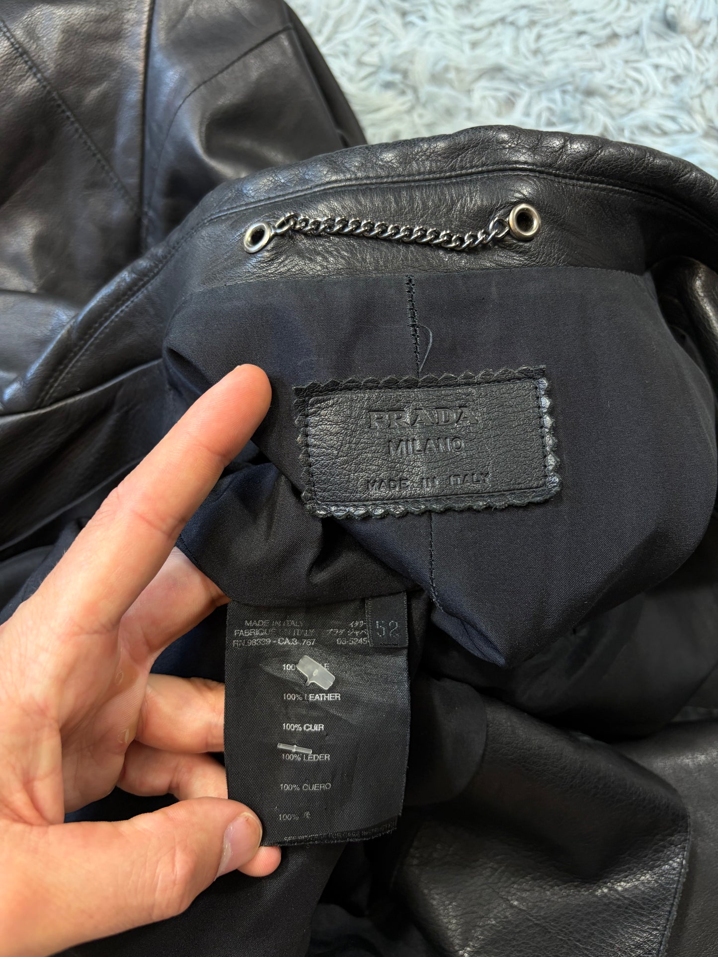 Prada Milano 00’s Black Leather Lined Asymmetric Blazer Coat - IT52