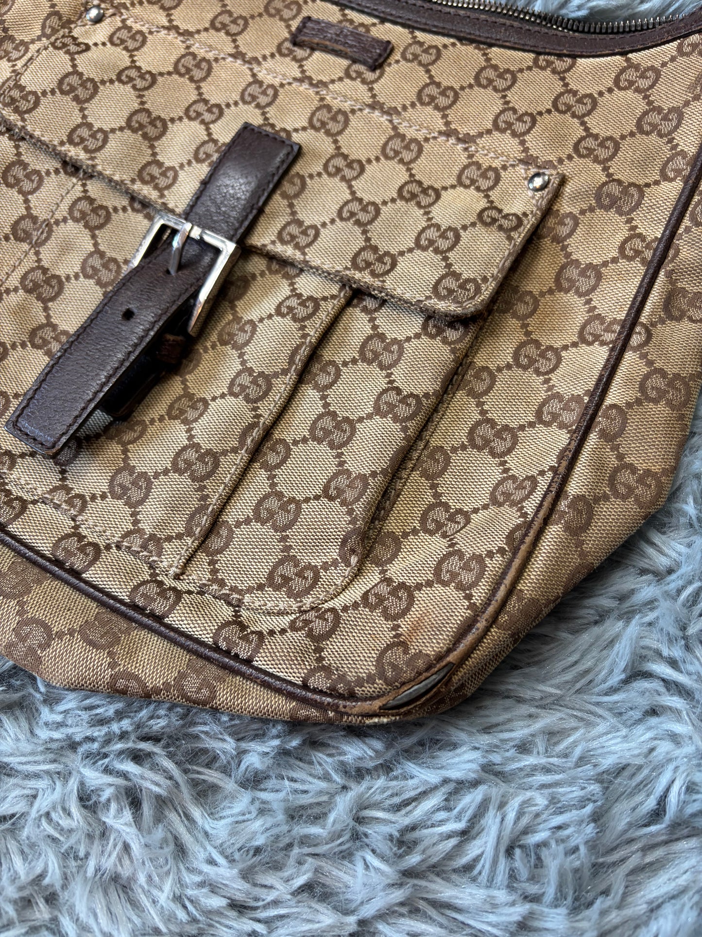 Gucci GG Monogram Brown Canvas Satchel Crossbody Bag