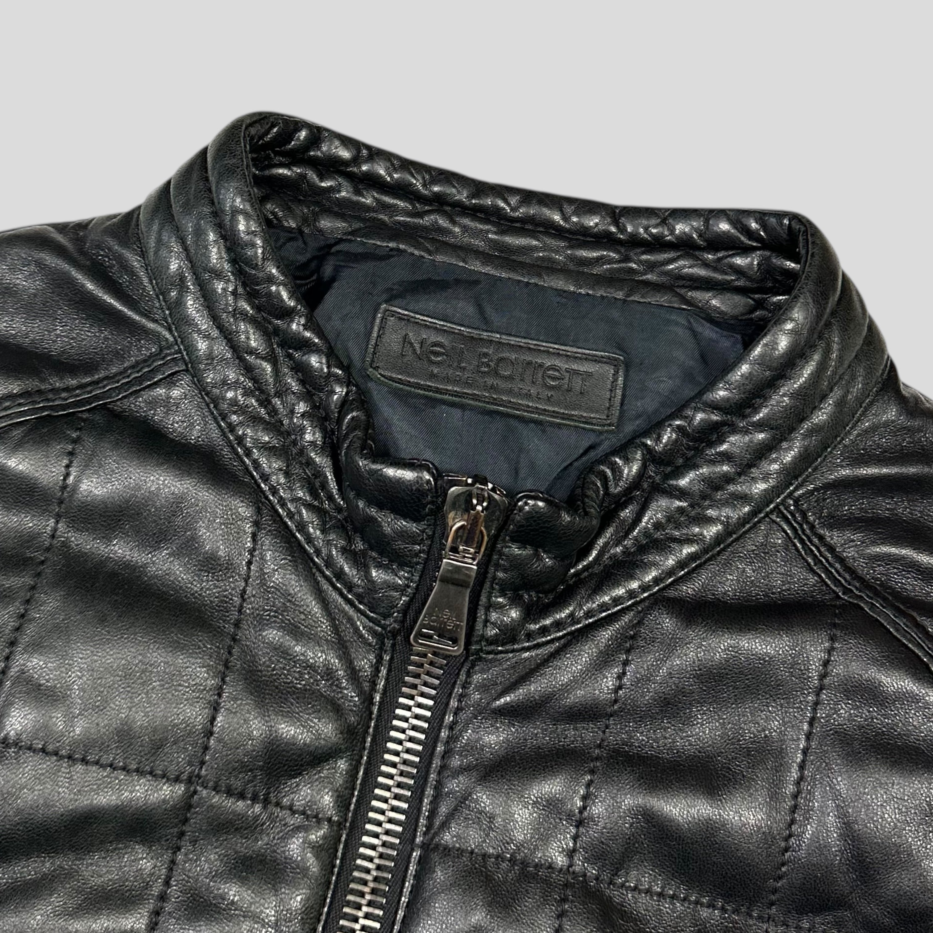 Neil Barrett 00's Lambskin Leather Moto Puffer Jacket - M/L