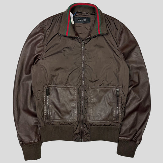 Gucci Brown Nappa Leather Hybrid Logo Bomber Jacket - IT46 (S)