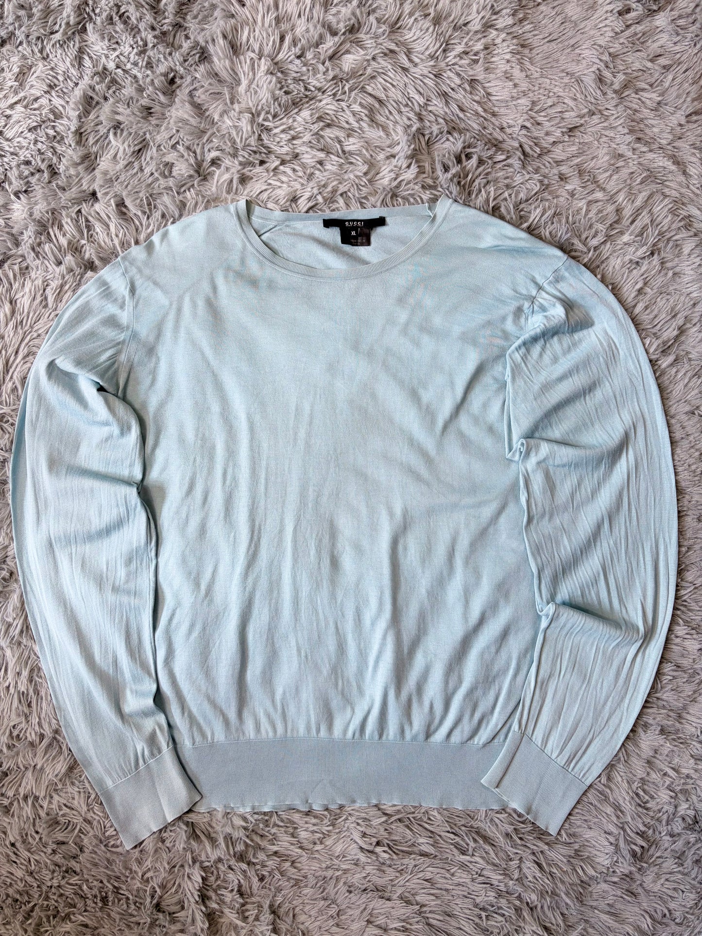 Gucci by Tom Ford 00’s Aqua Blue Light Cotton Knit Jumper - M/L