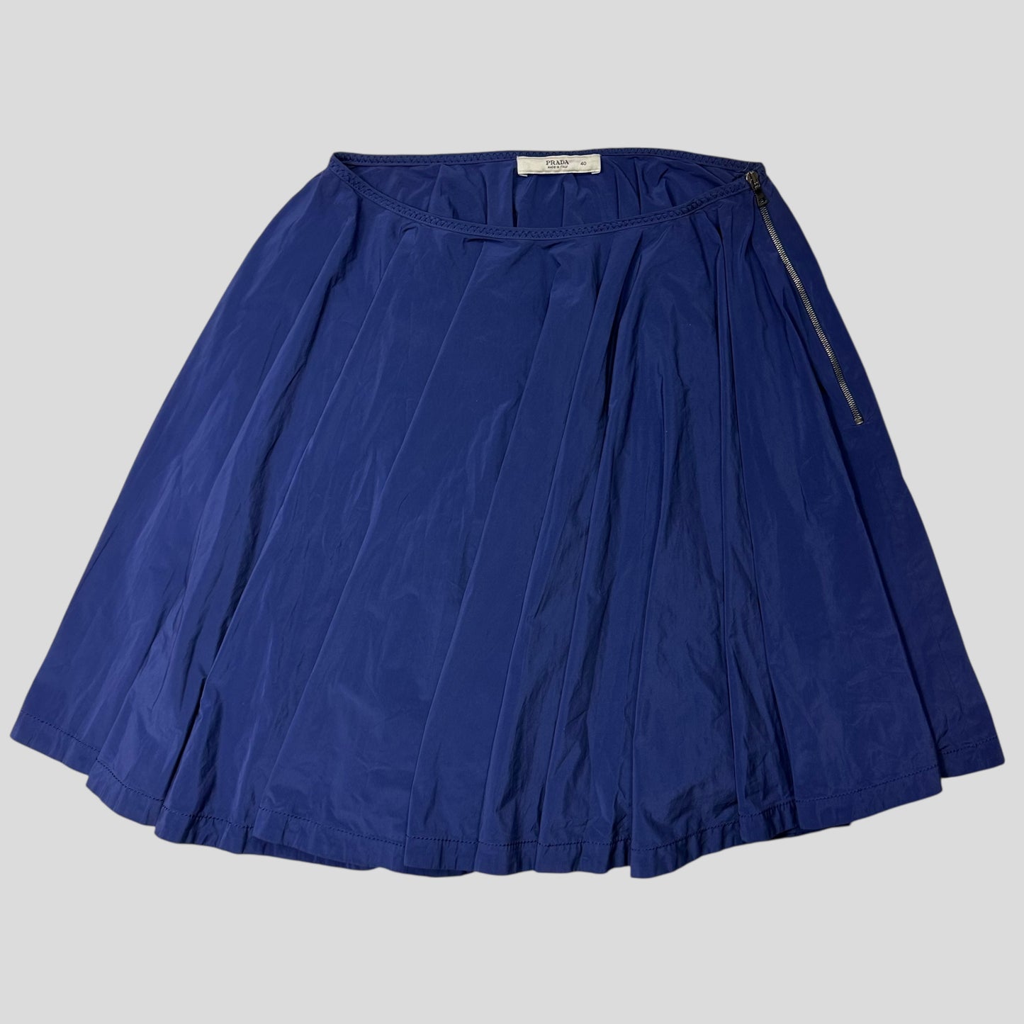 Prada 2006 Blue Nylon Shimmer Pleated Zip Flare Skirt - IT40 (UK8)