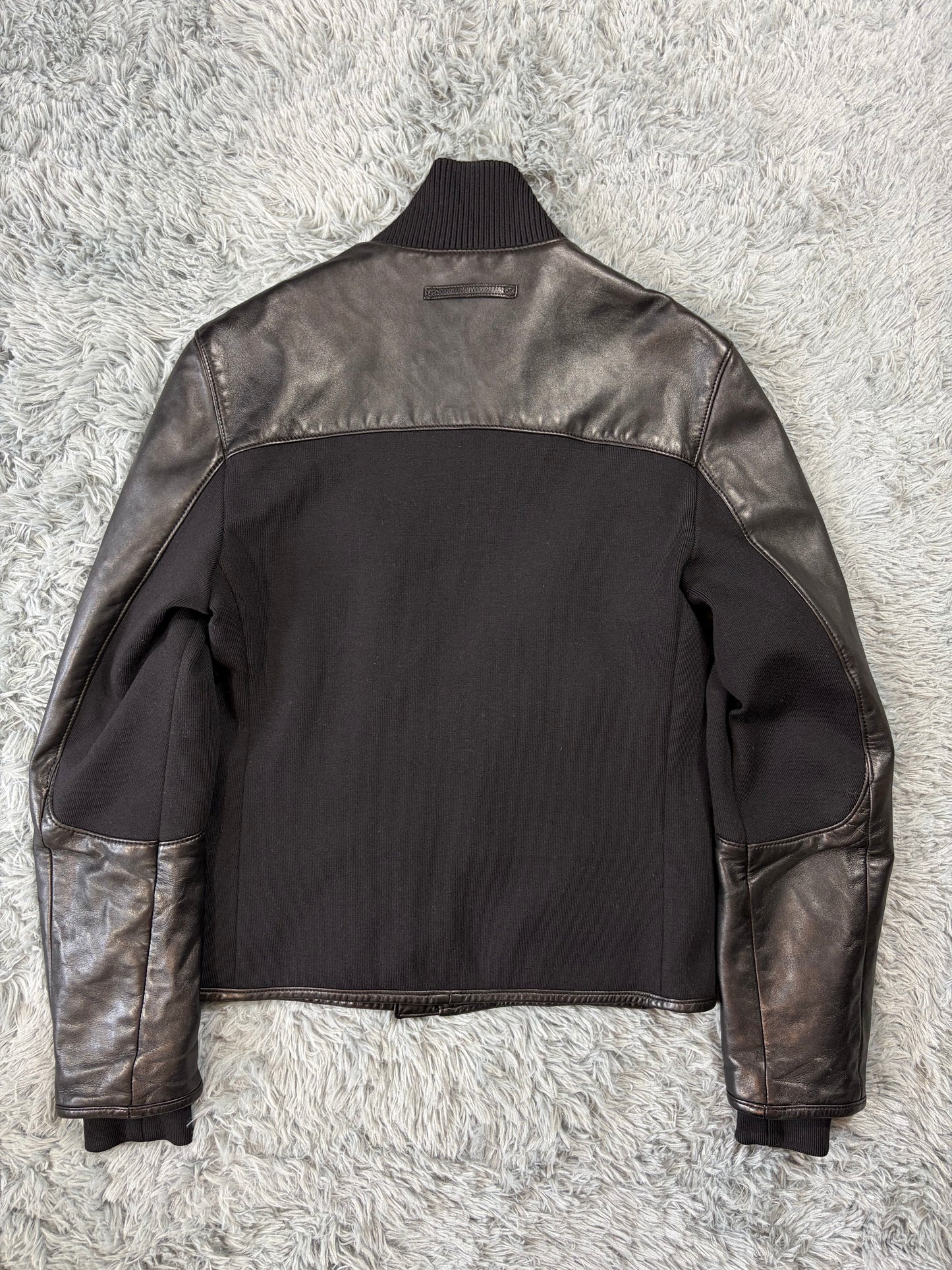 Prada Sport 00’s Leather & Wool Padded Hybrid Biker Jacket - IT50