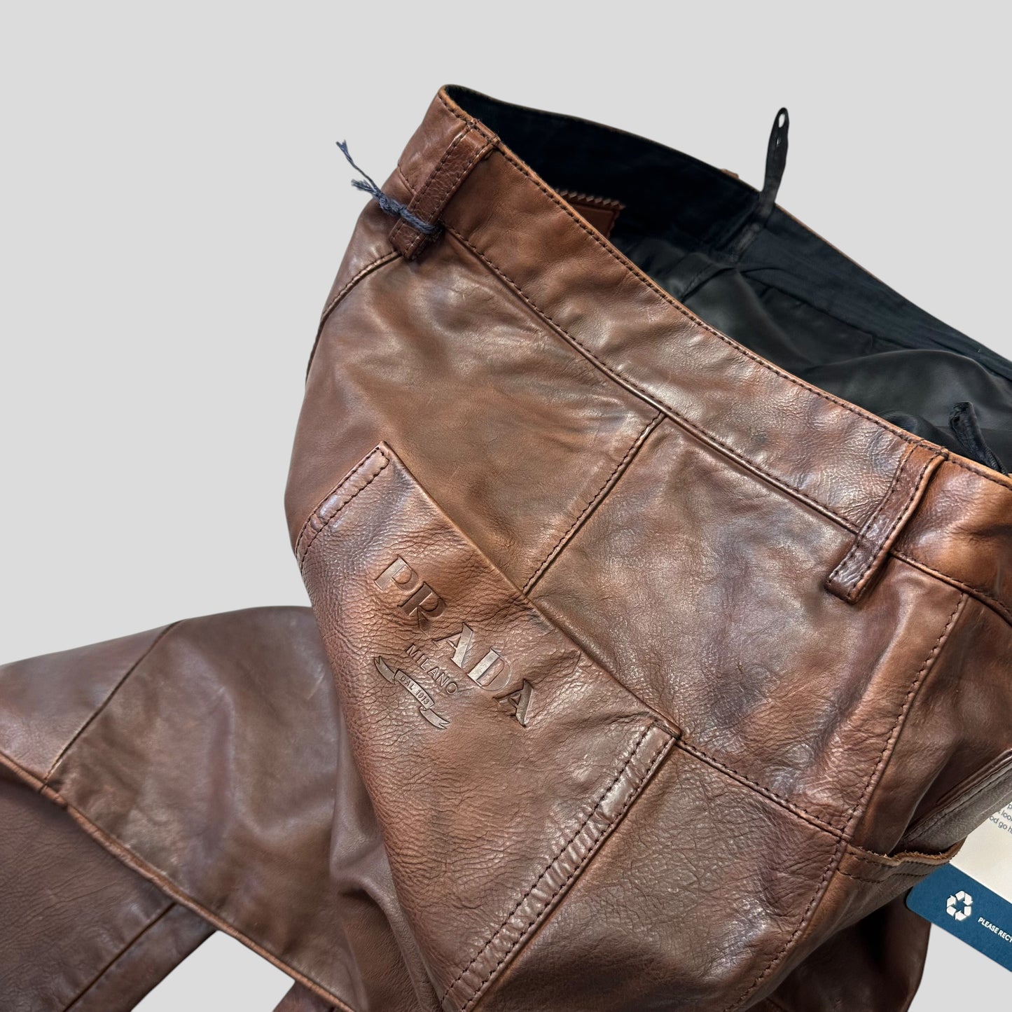 Prada Milano 00’s Embossed Logo Leather Biker Trousers - IT48