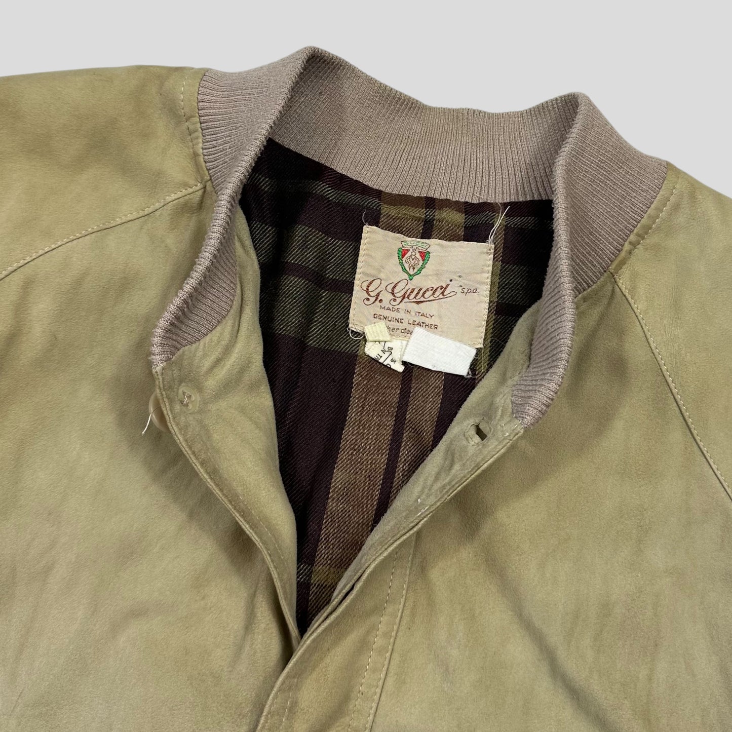 Gucci 1970’s Suede Leather Flannel Lined Flight Jacket - L