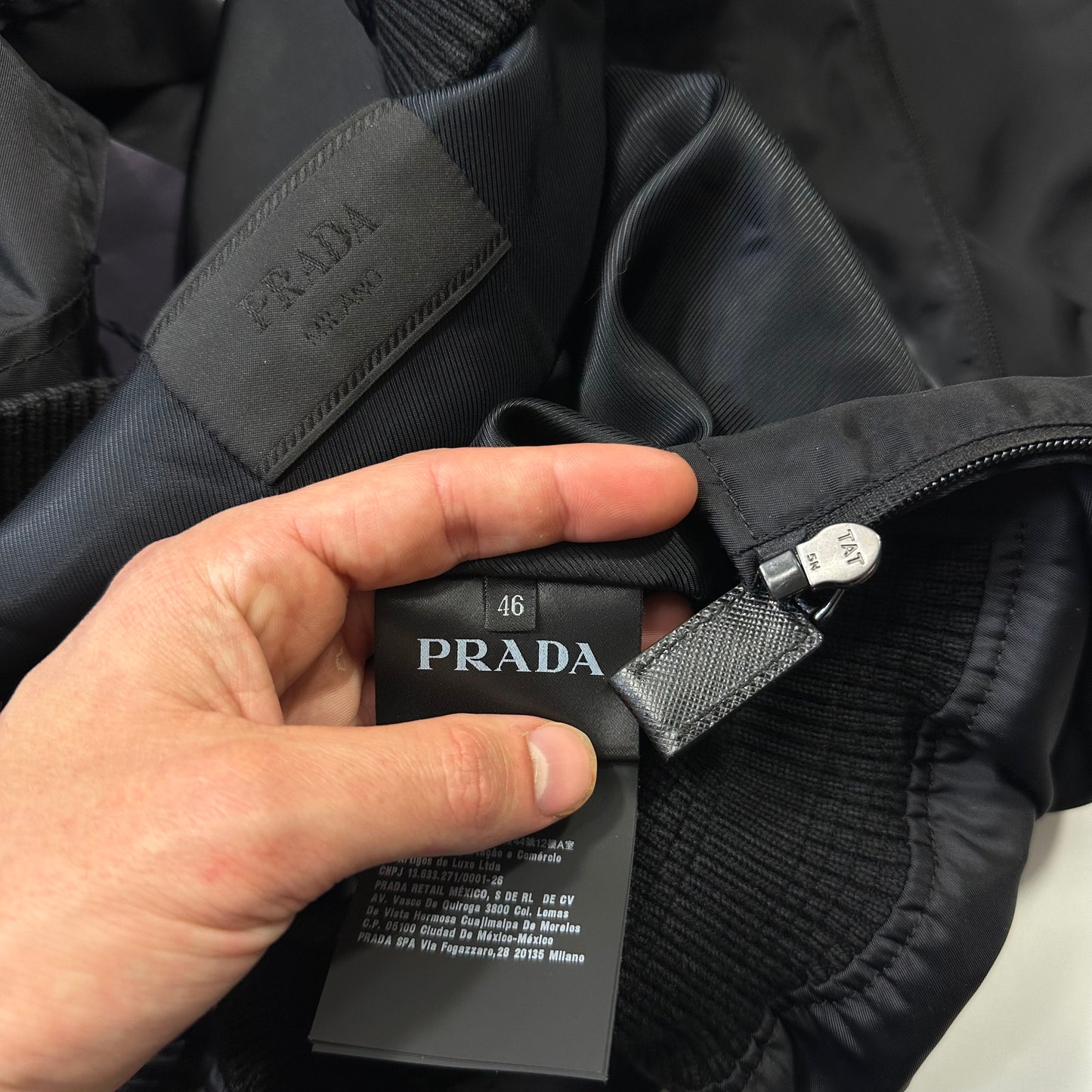 Prada Milano 2018 Black Gabardine Nylon Triangle Bomber - M