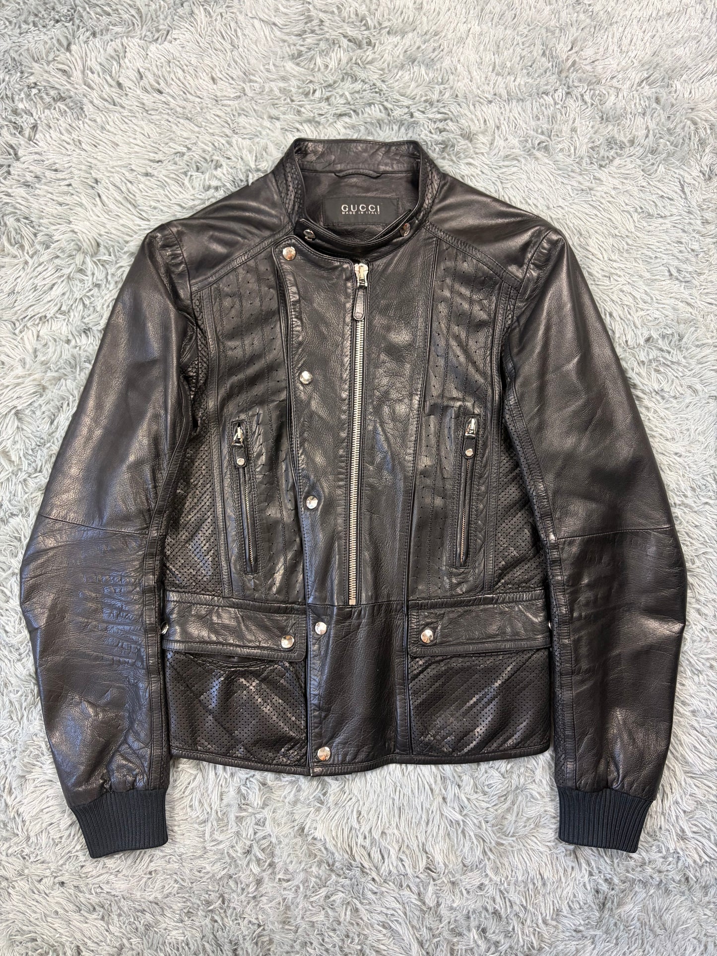 Gucci 00’s by Frida Giannini Perforated Leather Premium Biker Jacket - IT46